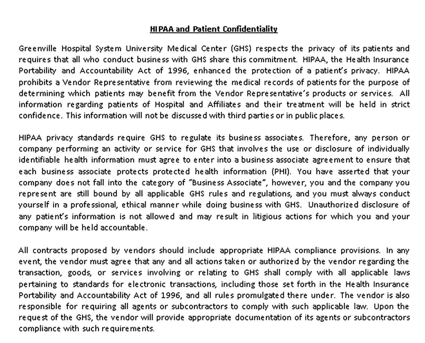 Templates HIPAA and Patient Confidentiality Agreement Sample