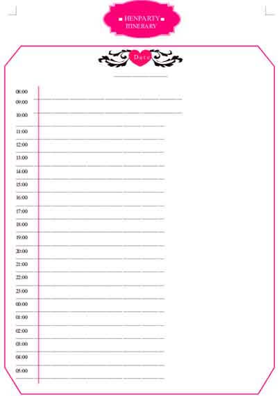 Templates Hen Party Itinerary Example