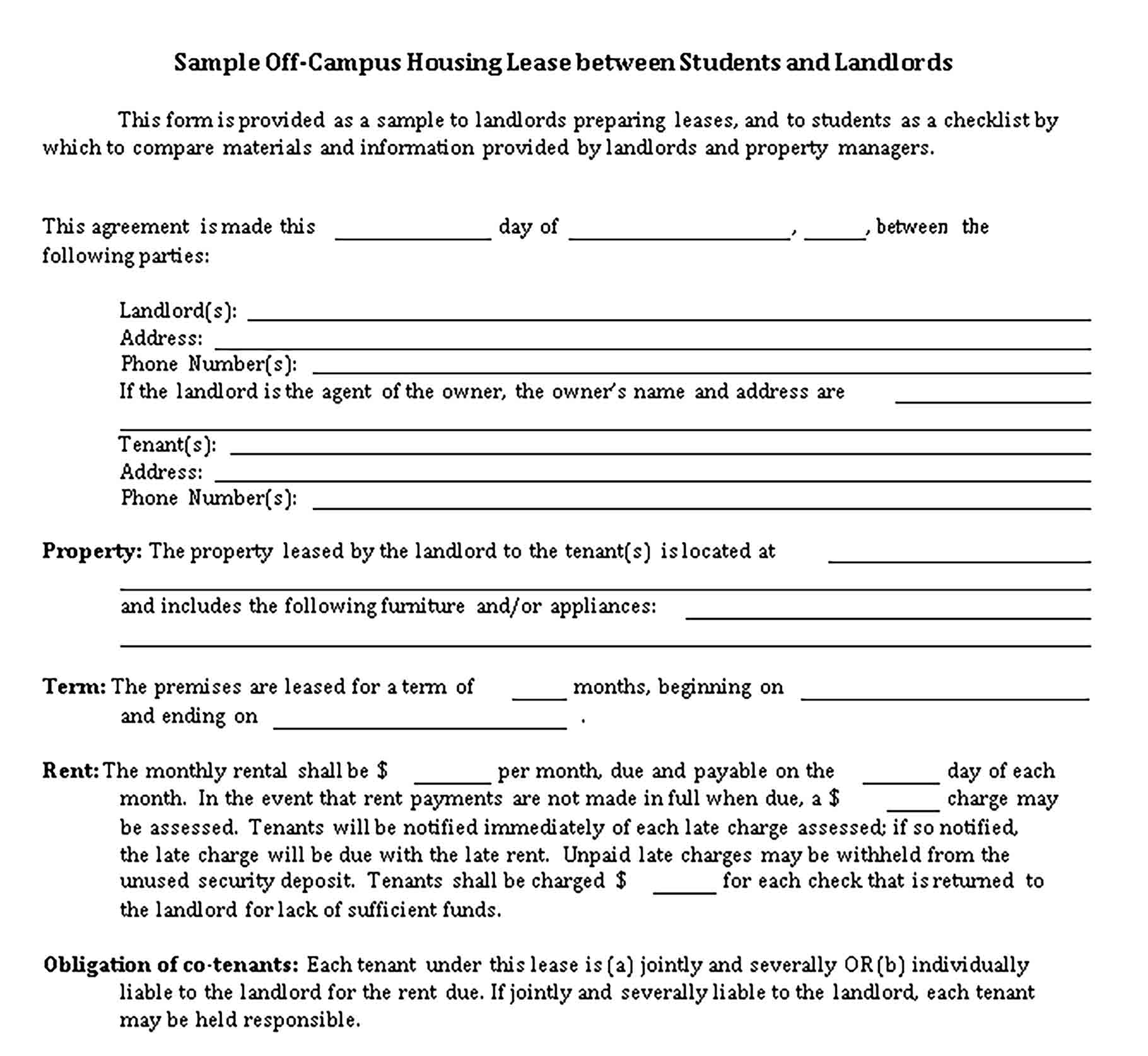 Templates House Rental Lease Agreement Sample