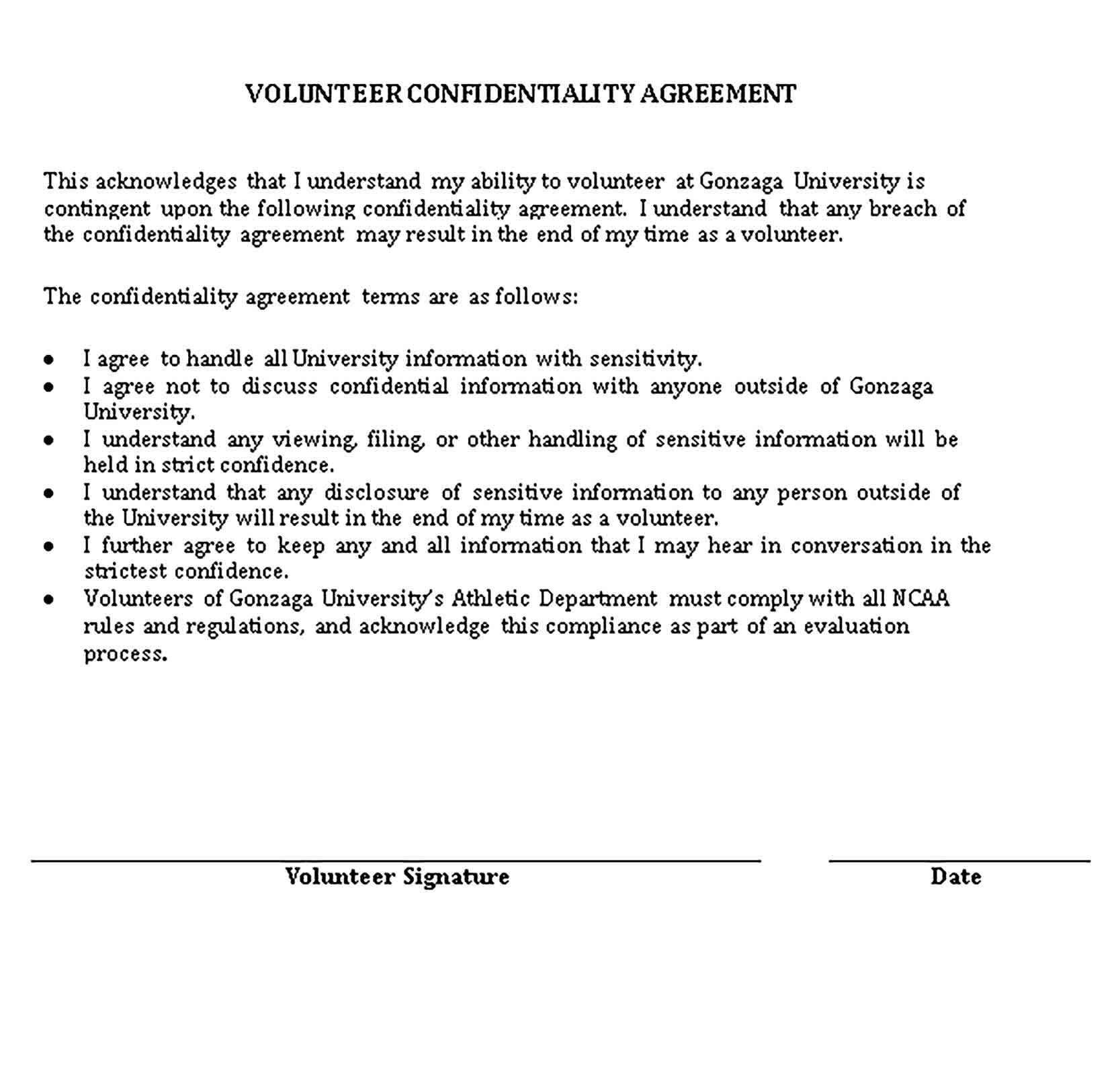 Templates Human Resource Volunteer Confidentiality Agreement Sample