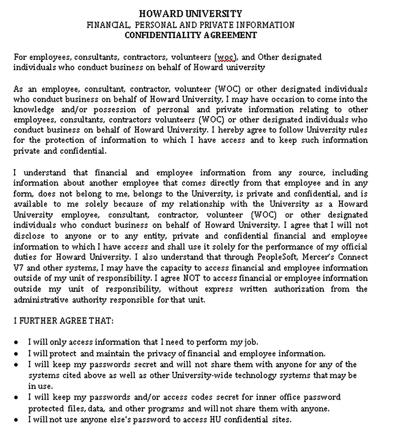 Templates Human Resources Confidentiality Agreement for the Company Sample