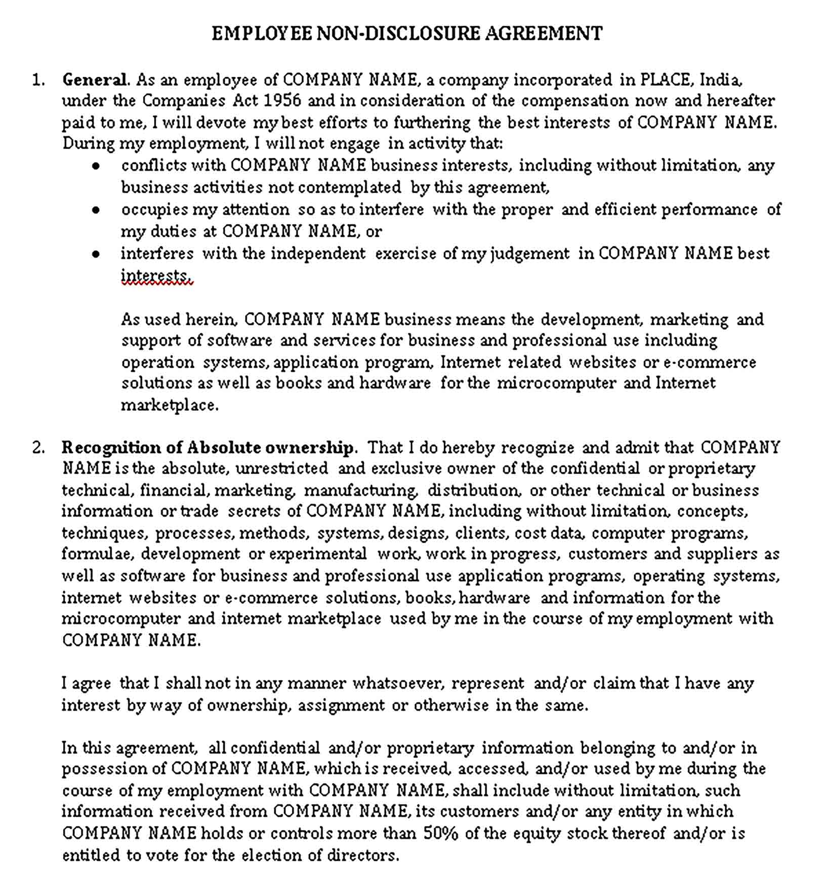 Templates Human Resources Confidentiality Agreement from the Company Sample