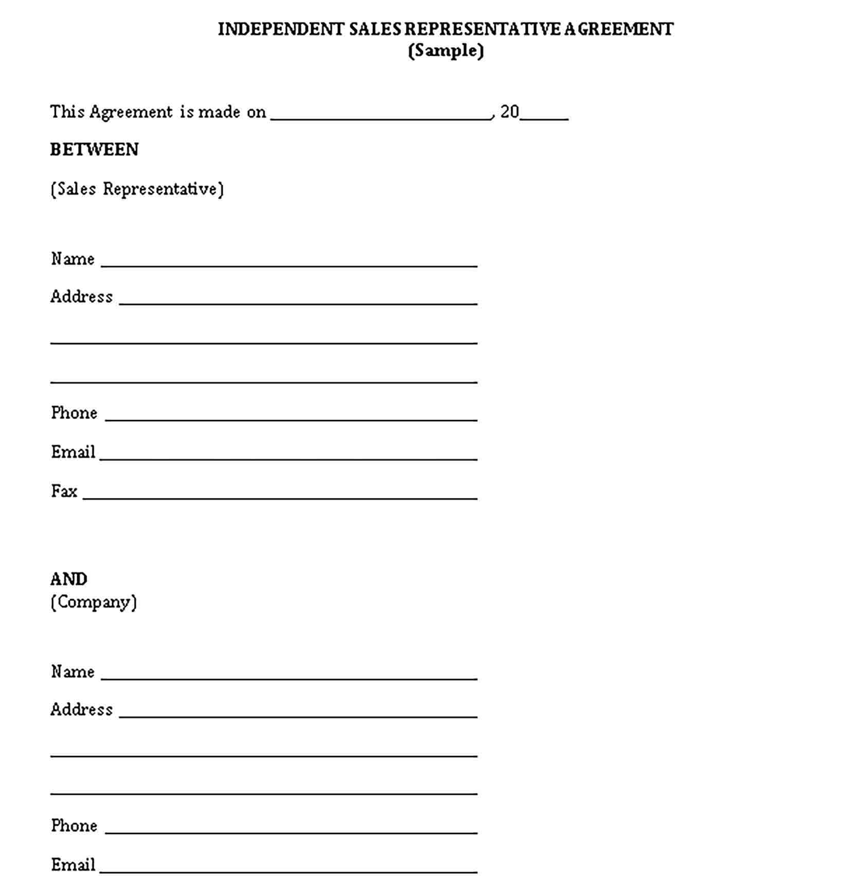 Templates Independent Sales Representative Agreement Sample