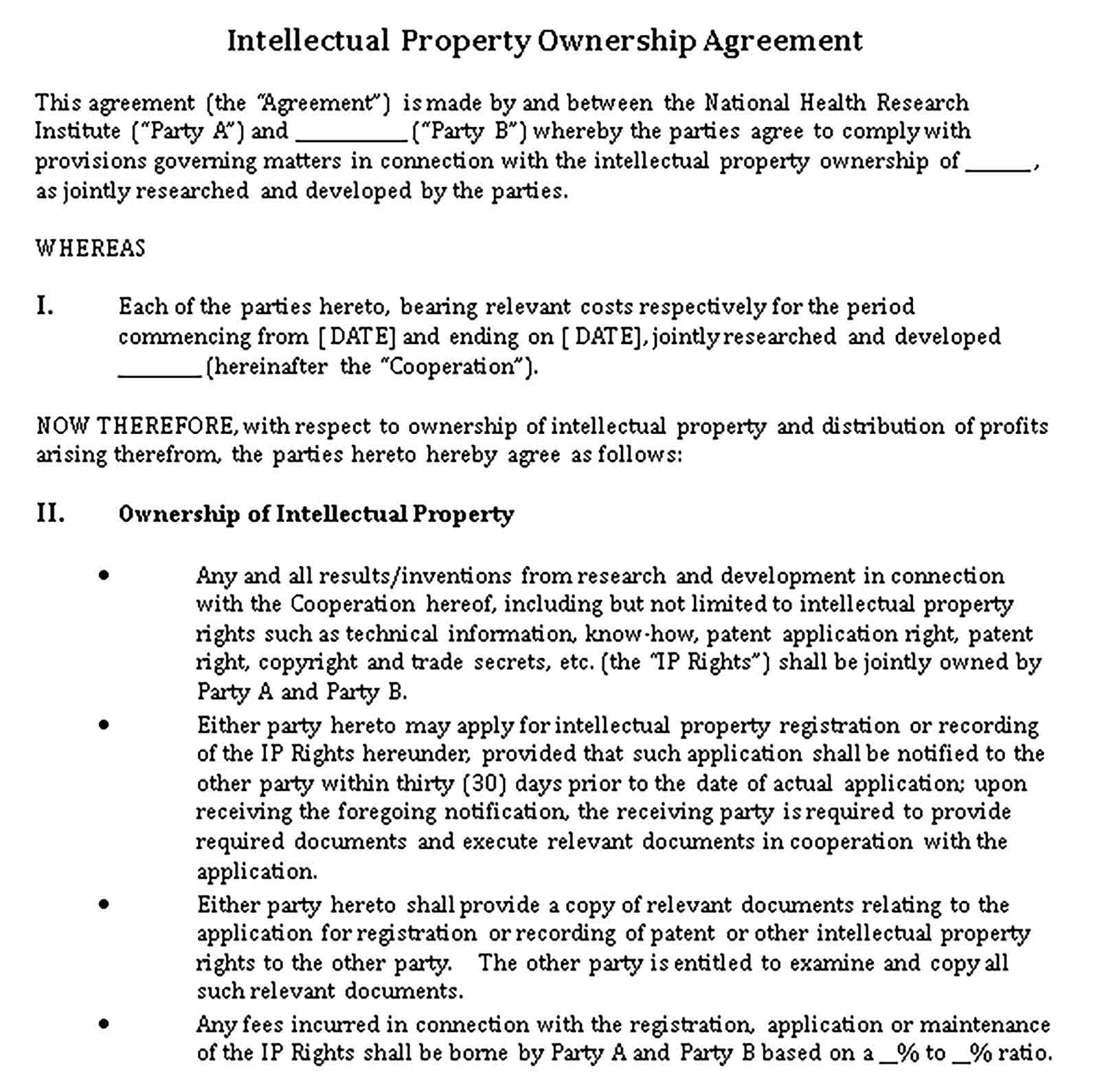 Templates Intellectual Property Ownership Agreement in DOC Sample