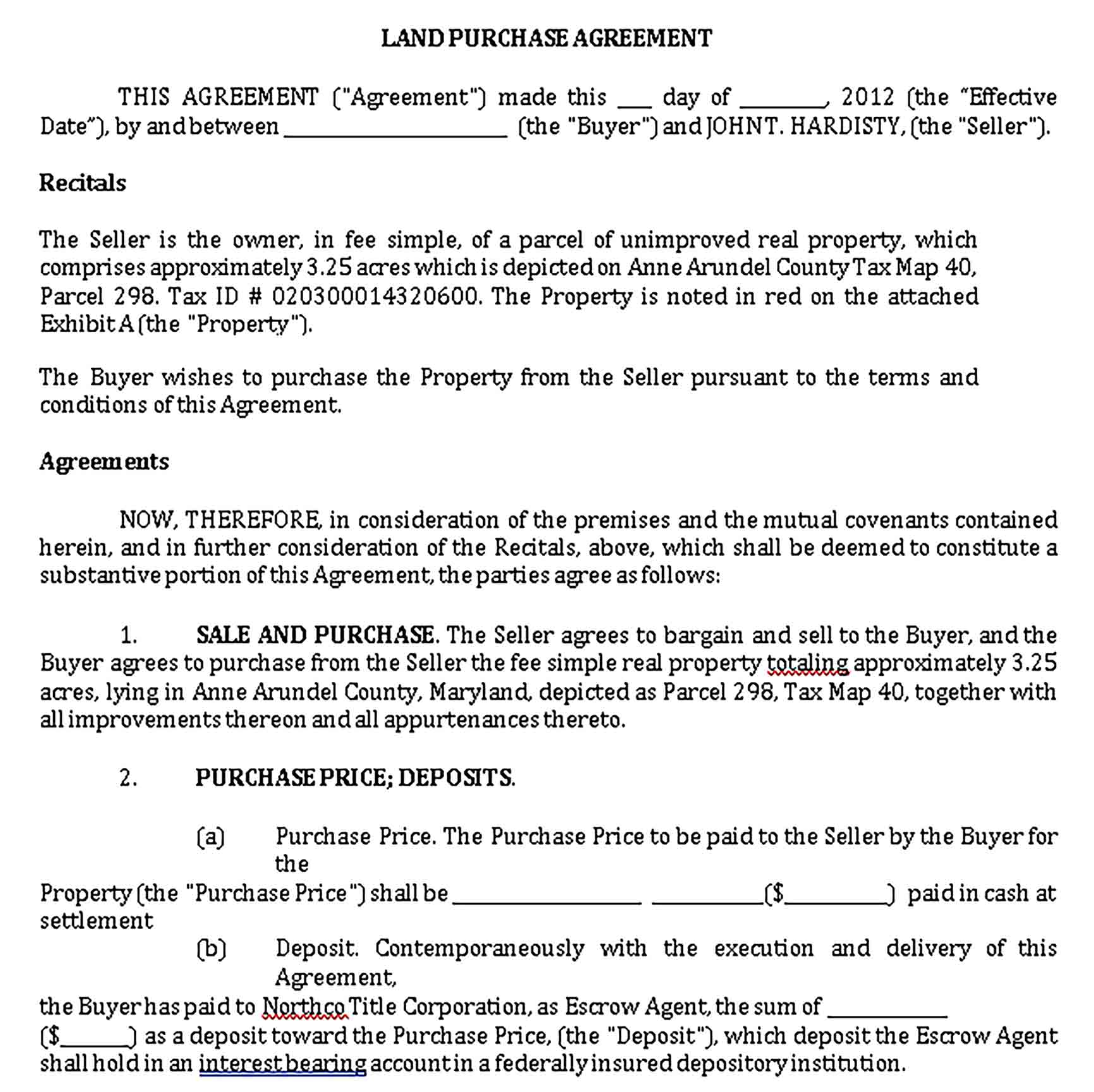 Templates LAND PURCHASE AGREEMENT Sample