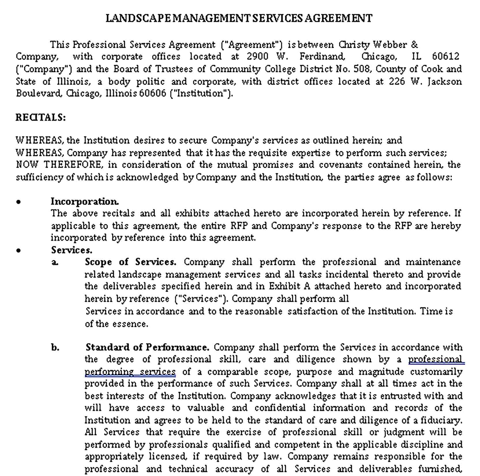 Templates Landscape Management Service Agreement Sample