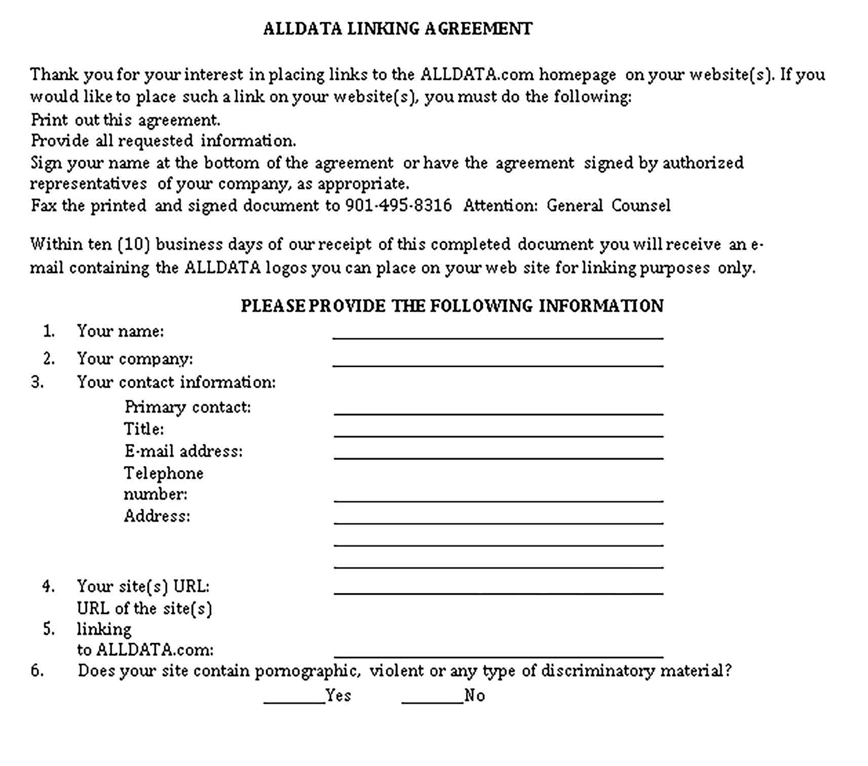 Templates Linking Agreement Format Sample