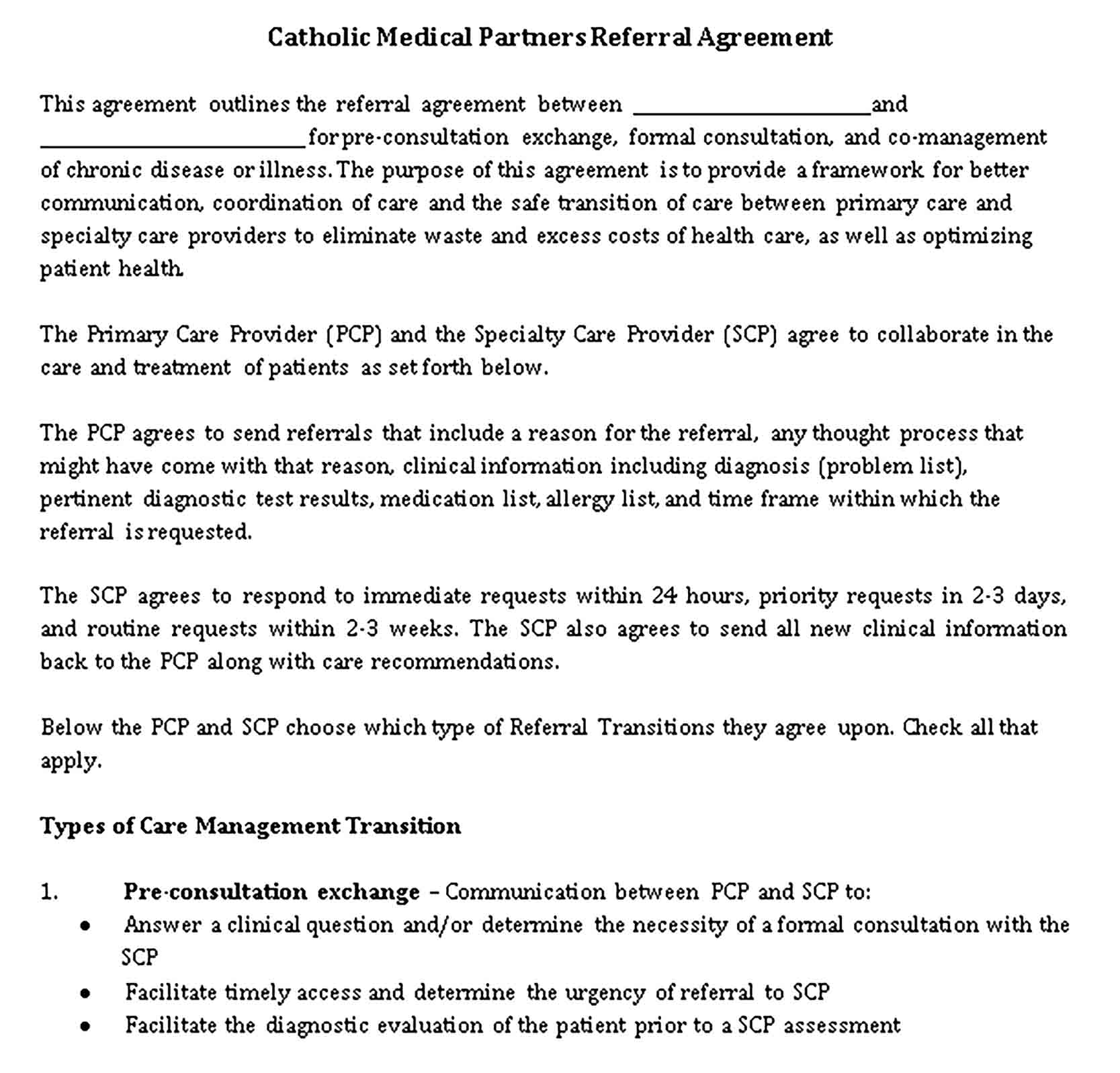 Templates Medical Referral Agreement Sample