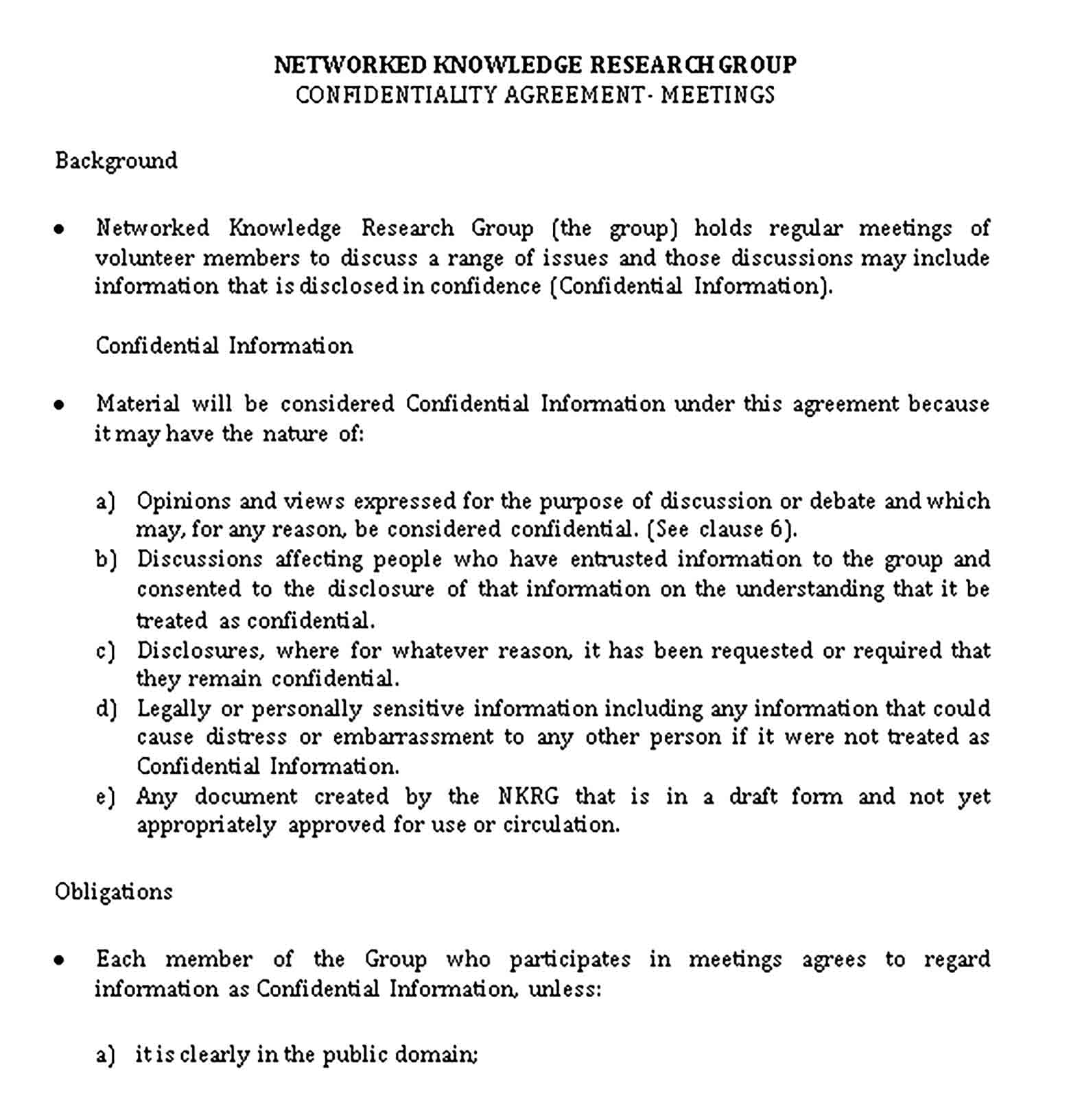 Templates Meeting Confidentiality Agreement Sample 001