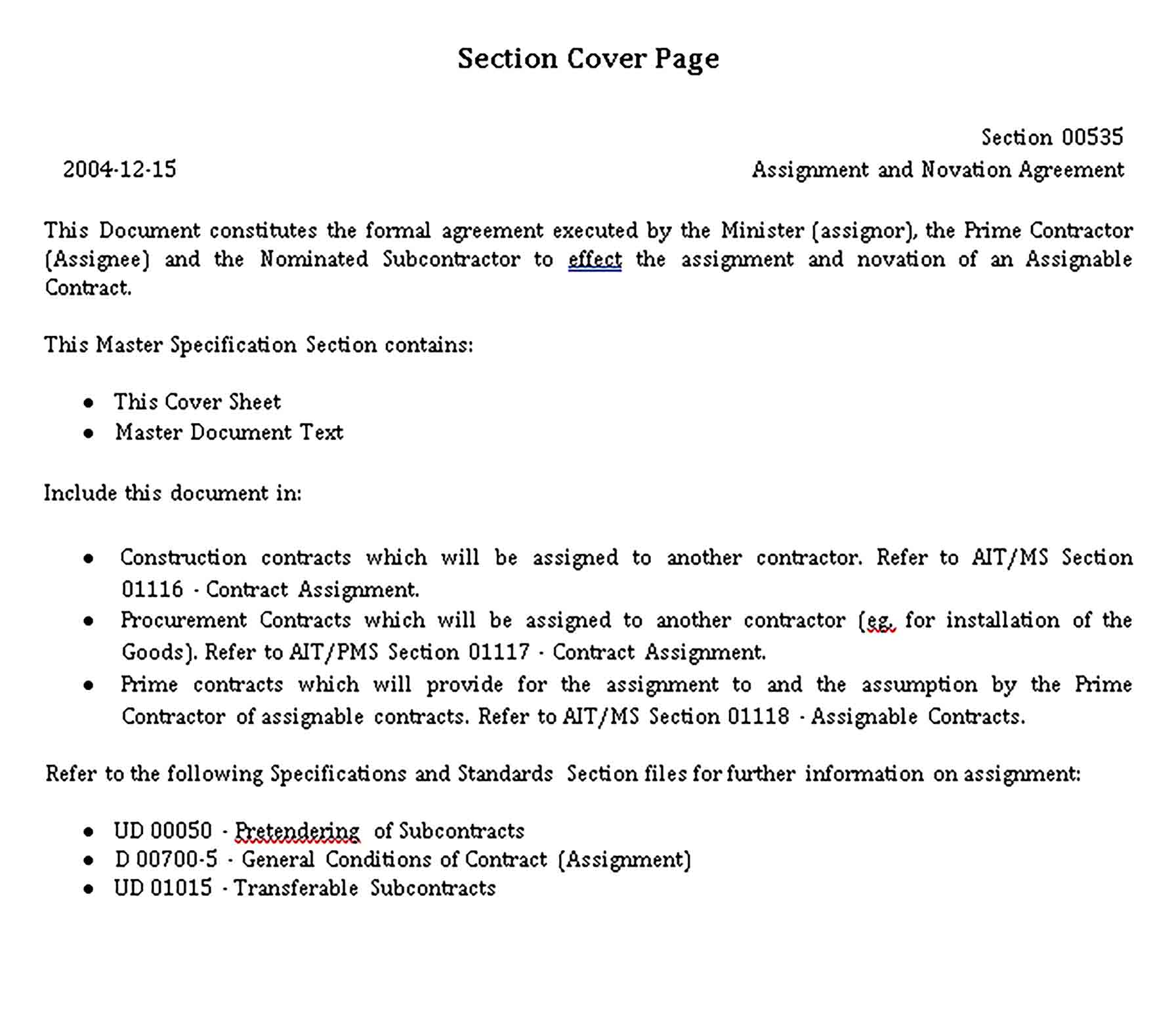 Templates Minister Contractor Novation Agreement Sample