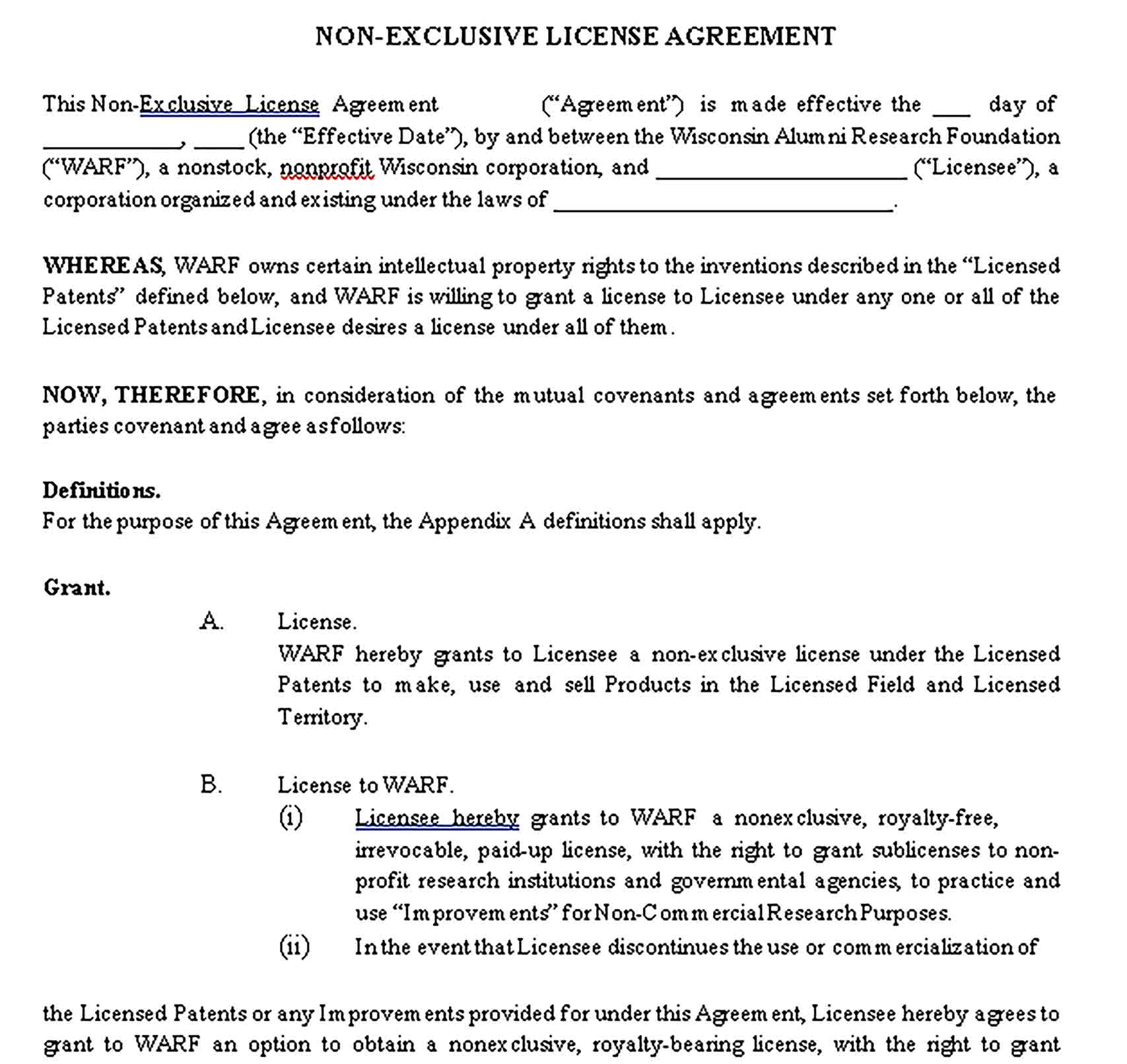 Templates Non Exclusive Agreement Format in Sample