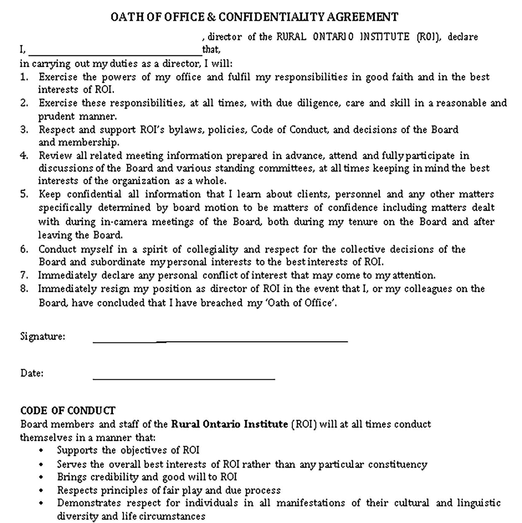 Templates Office Meeting Confidentiality Agreement Sample