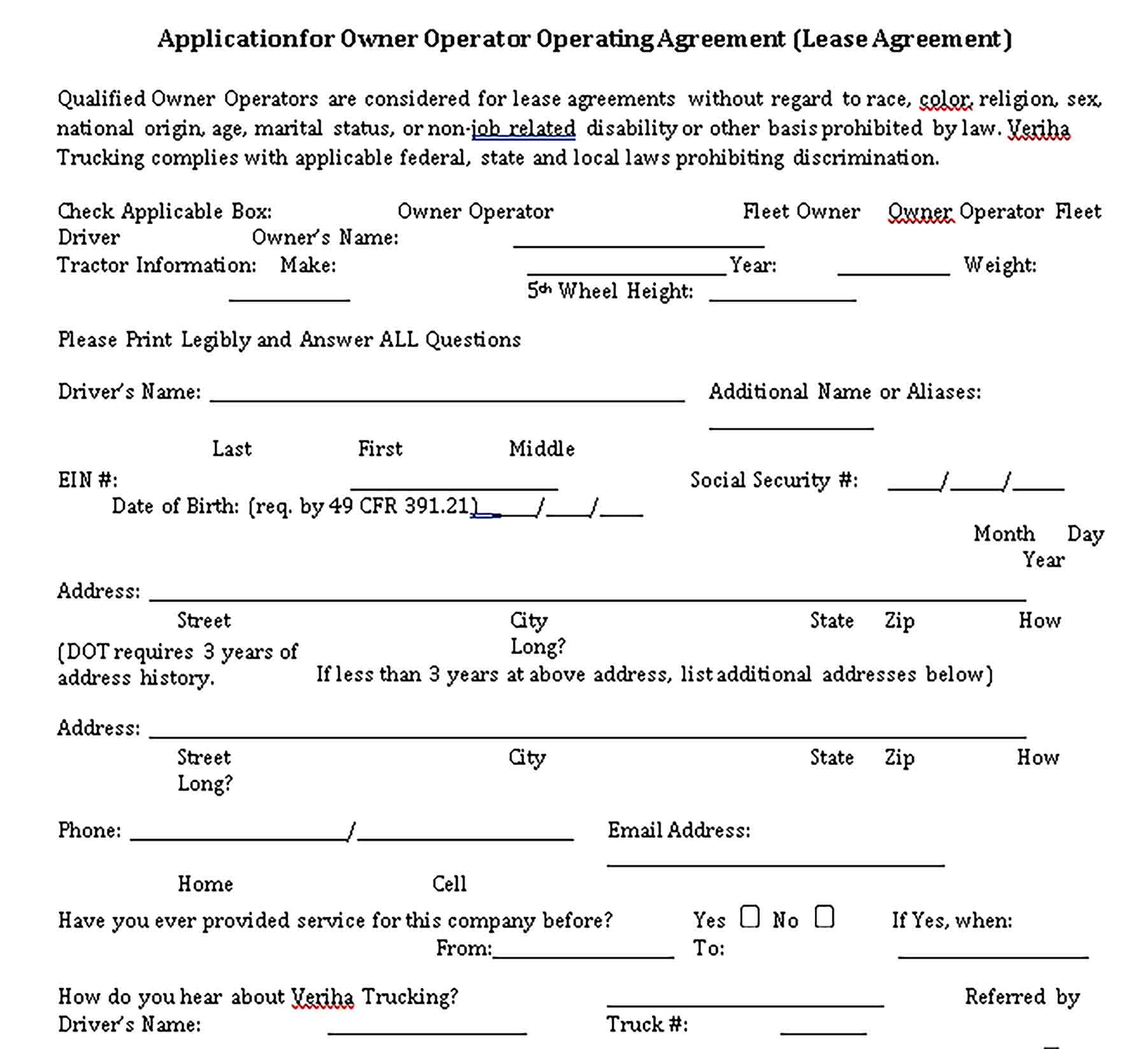 Templates Owner Operator Lease Agreement Sample