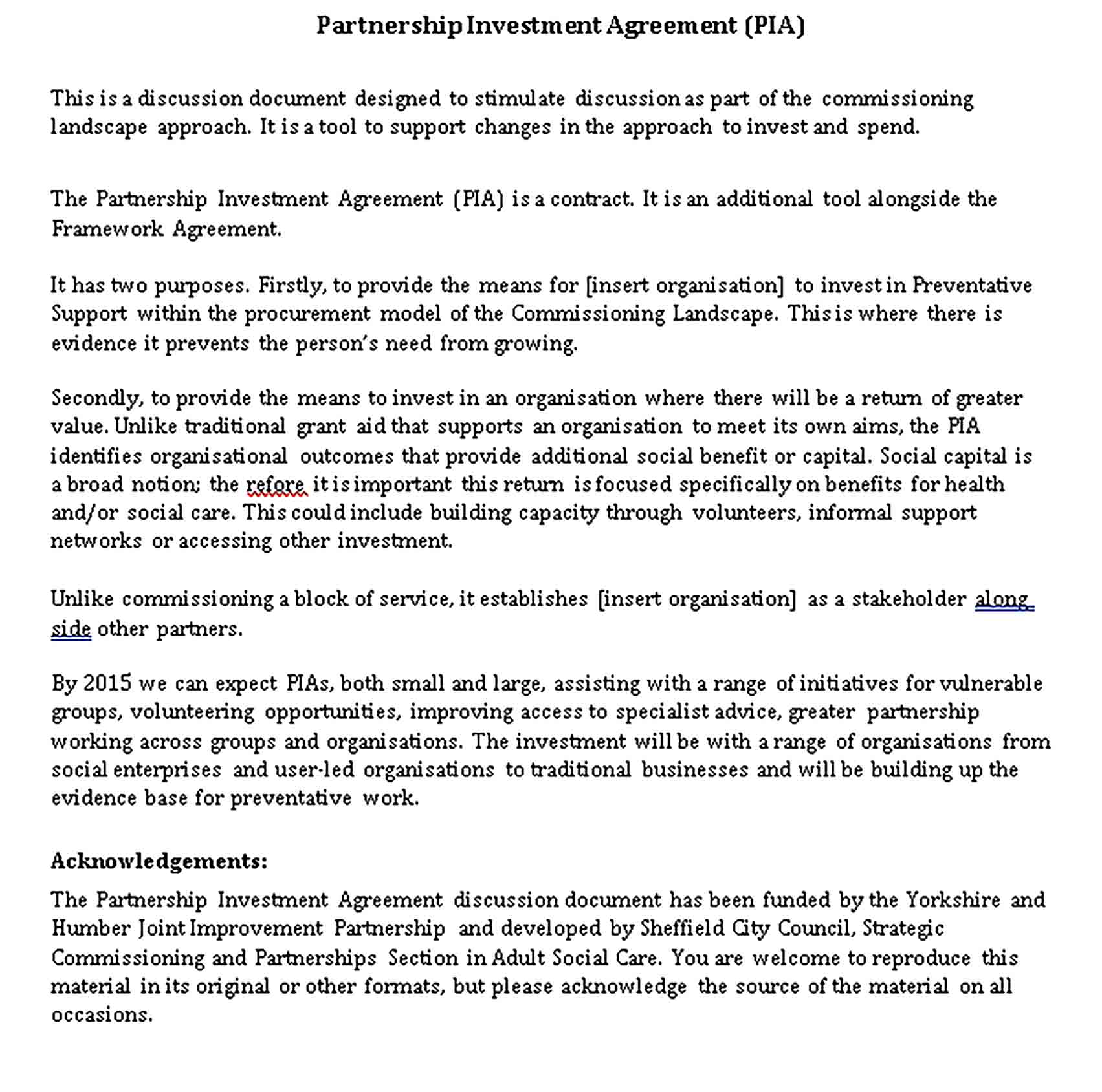 Templates Partnership Investment Agreement Sample 003
