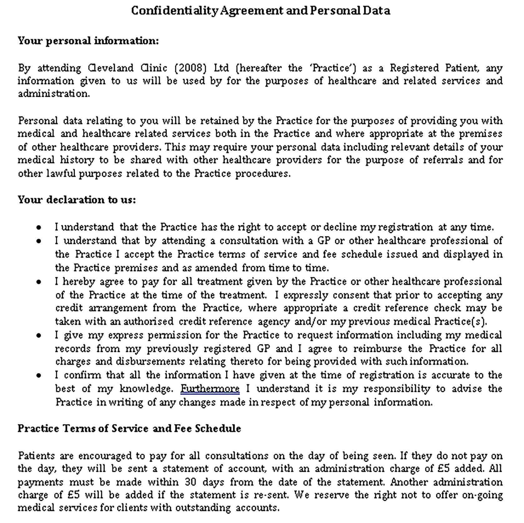 Templates Personal Data Confidentiality Agreement Sample