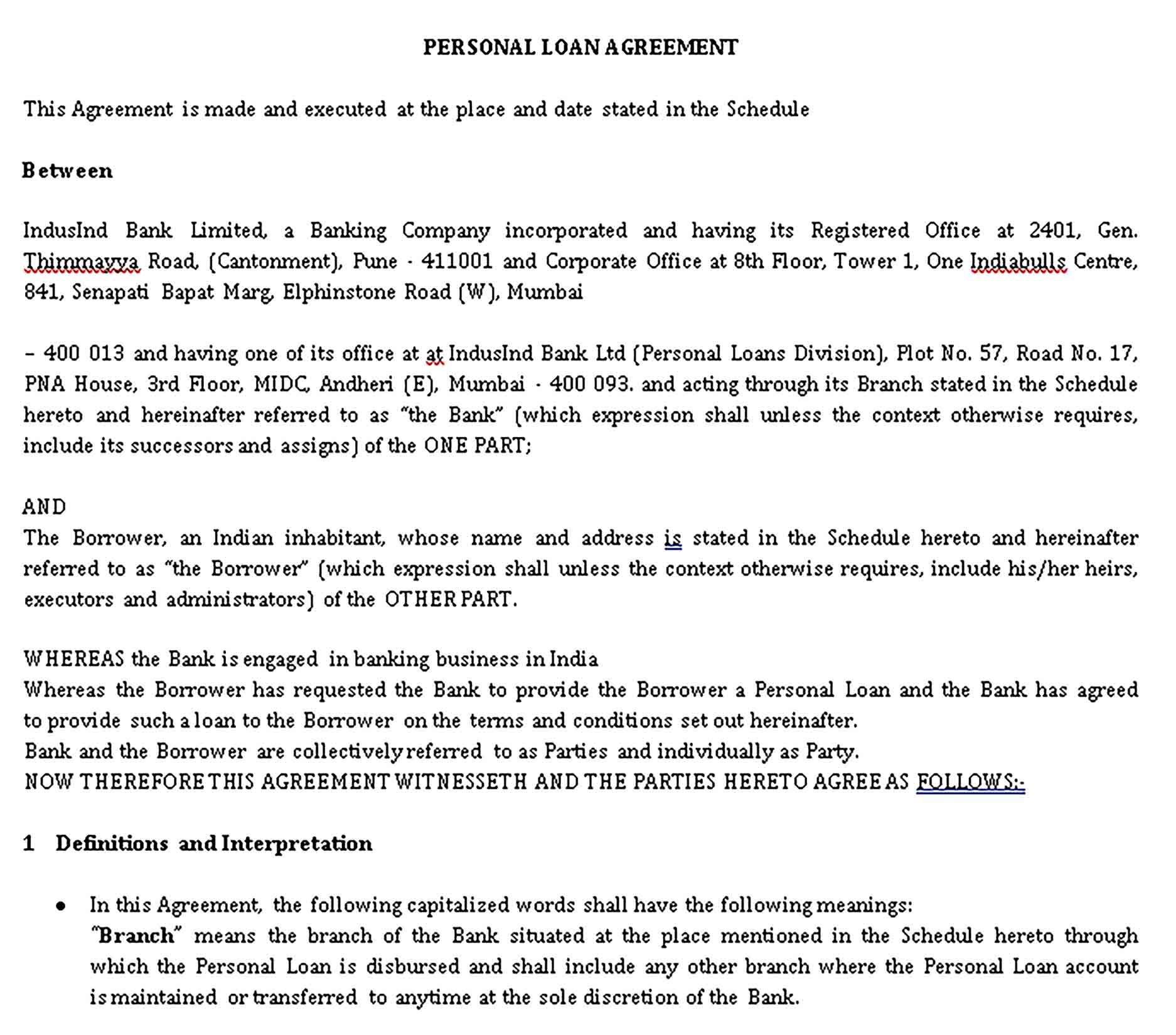 Templates Personal Loan Agreement Sample