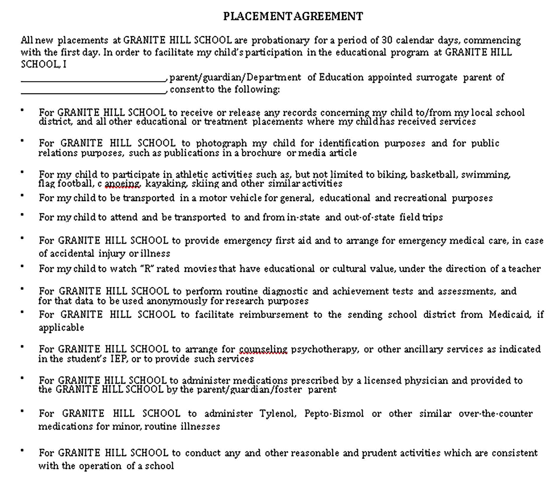 Templates Placement Agreement Format Sample