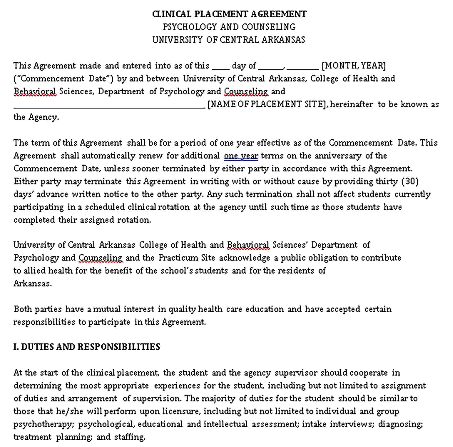 Templates Placement Agreement Sample 001