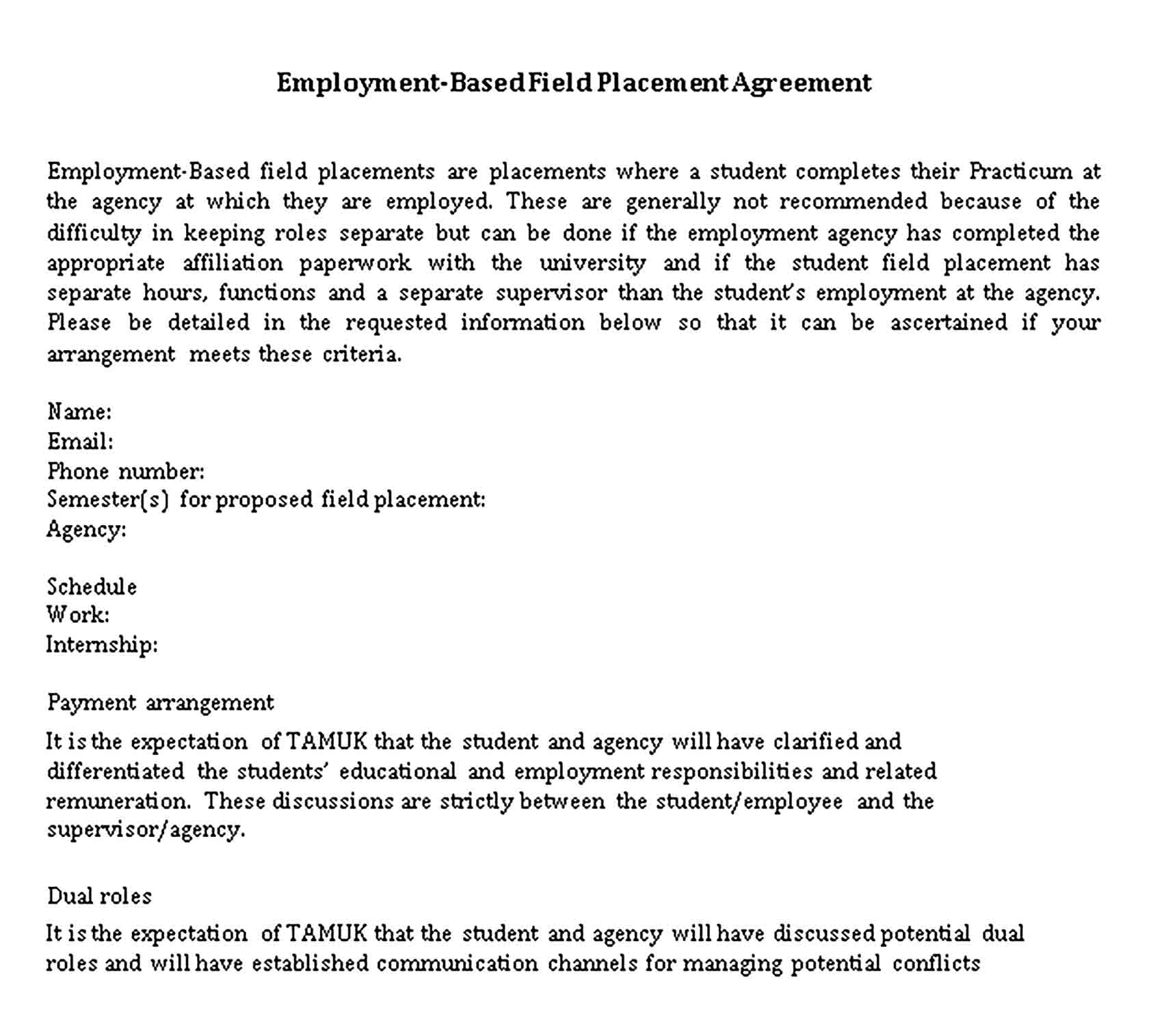 Templates Placement Agreement Sample 002