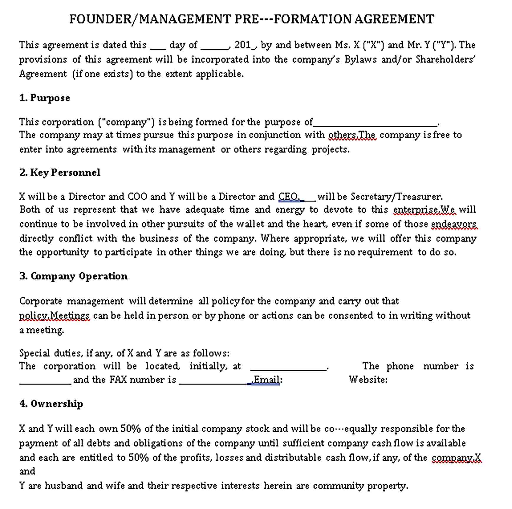 Templates Pre Formation Agreement Sample