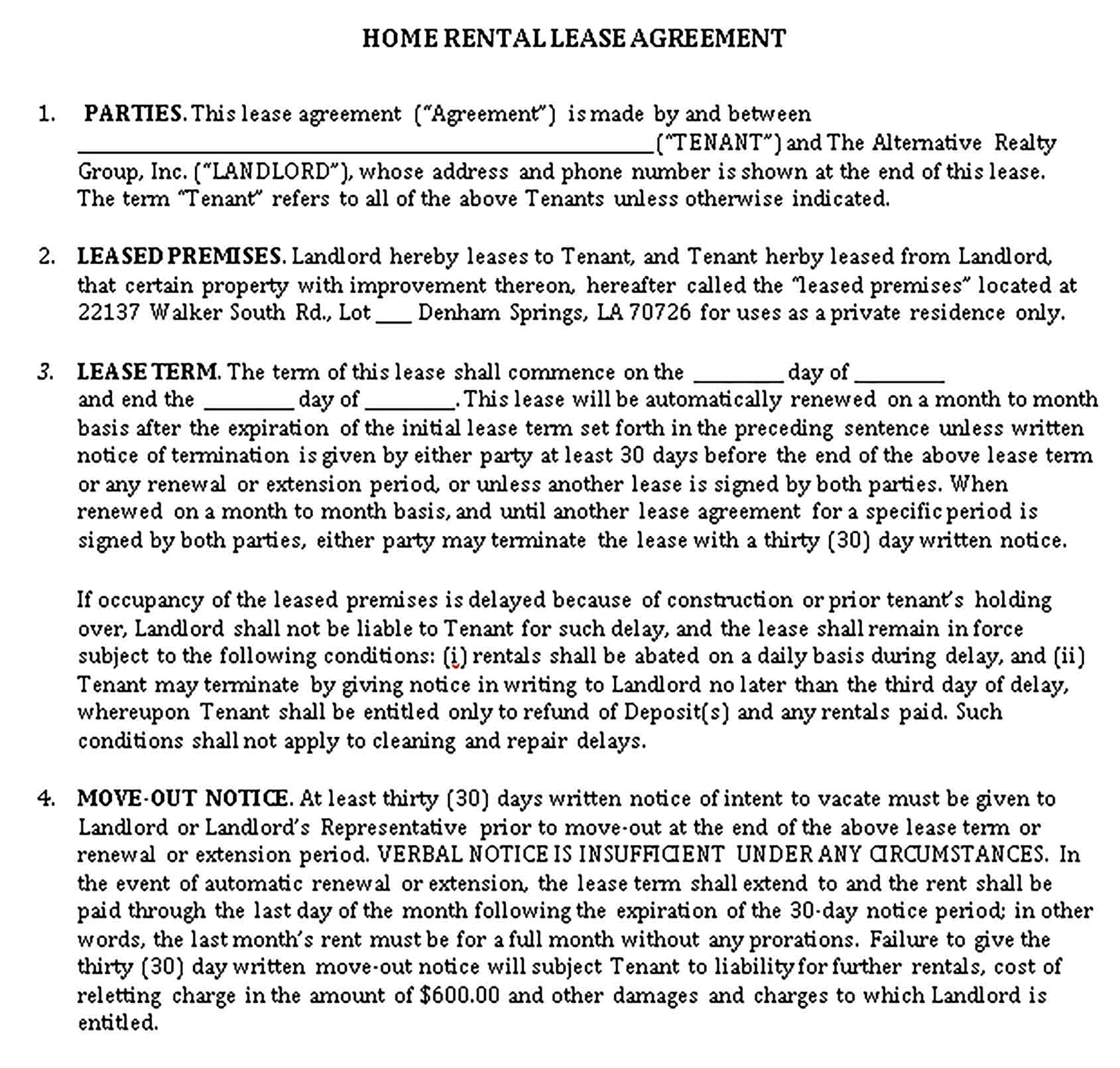 Templates Printable House Rental Lease Agreement in Sample