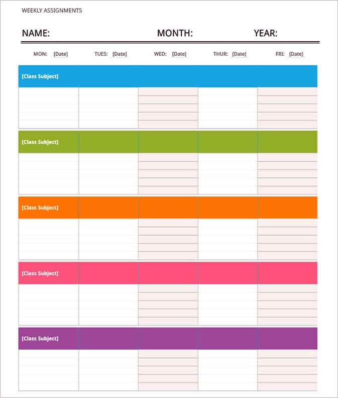 Templates Printable Weekly Itinerary Example