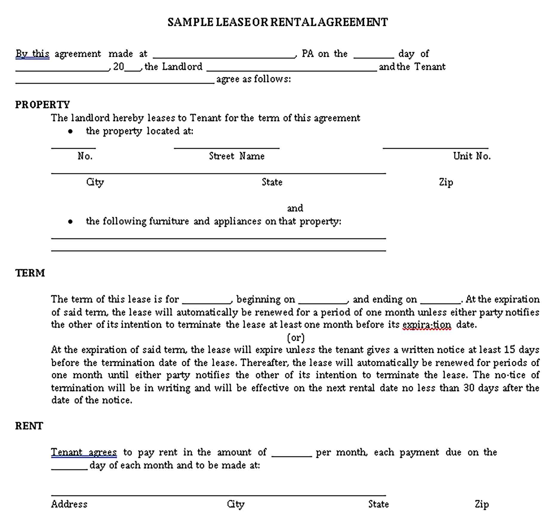 Templates Private Lease Agreement Sample 1