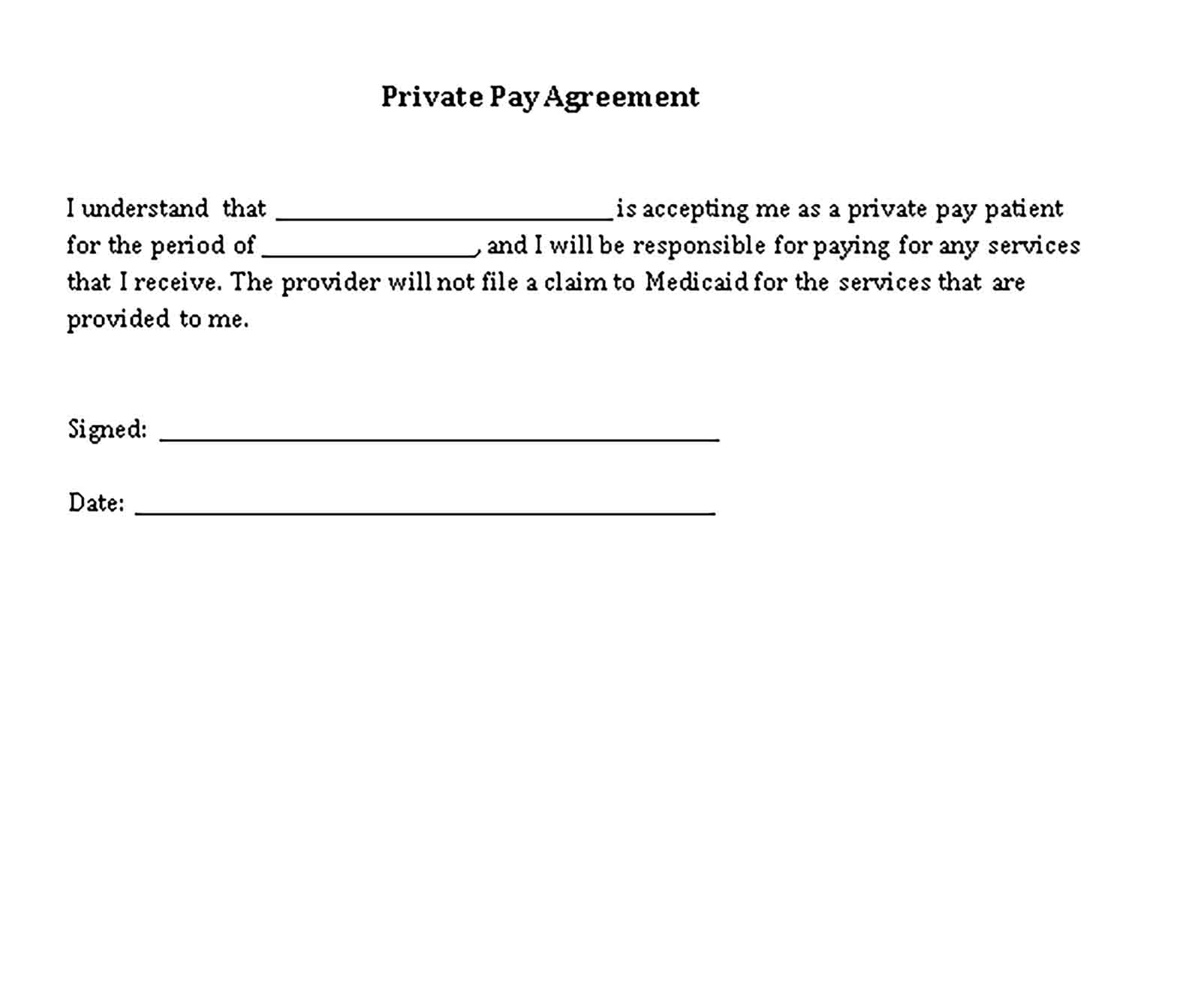 Templates Private Pay Agreement Sample