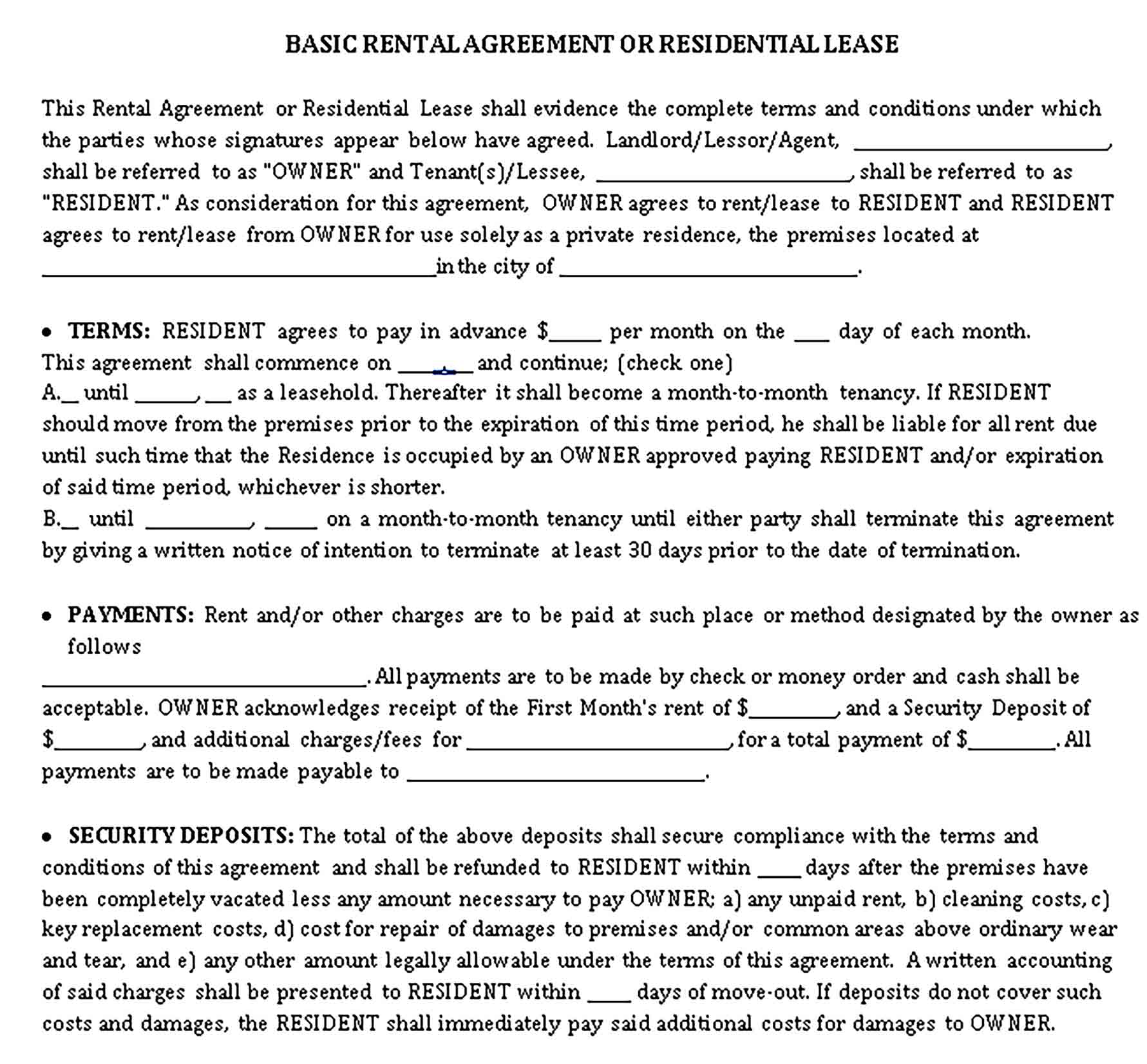 Templates Private Rental Lease Agreement Sample 1