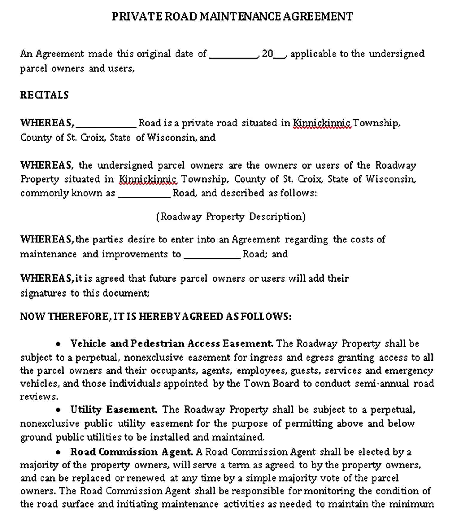 Templates Private Road Maintenance Agreement Sample