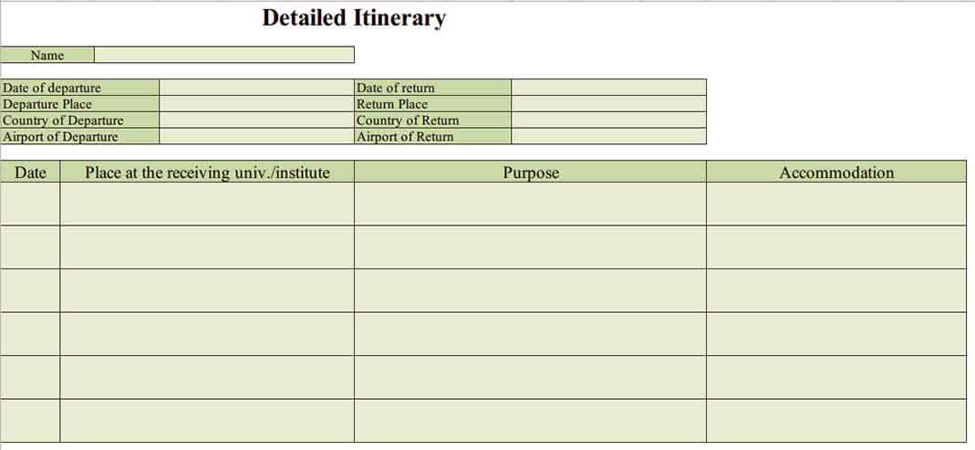 Templates Professional Itinerary Example