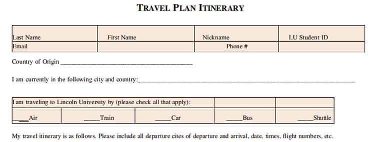 Templates Professional Travel Plan Itinerary Example