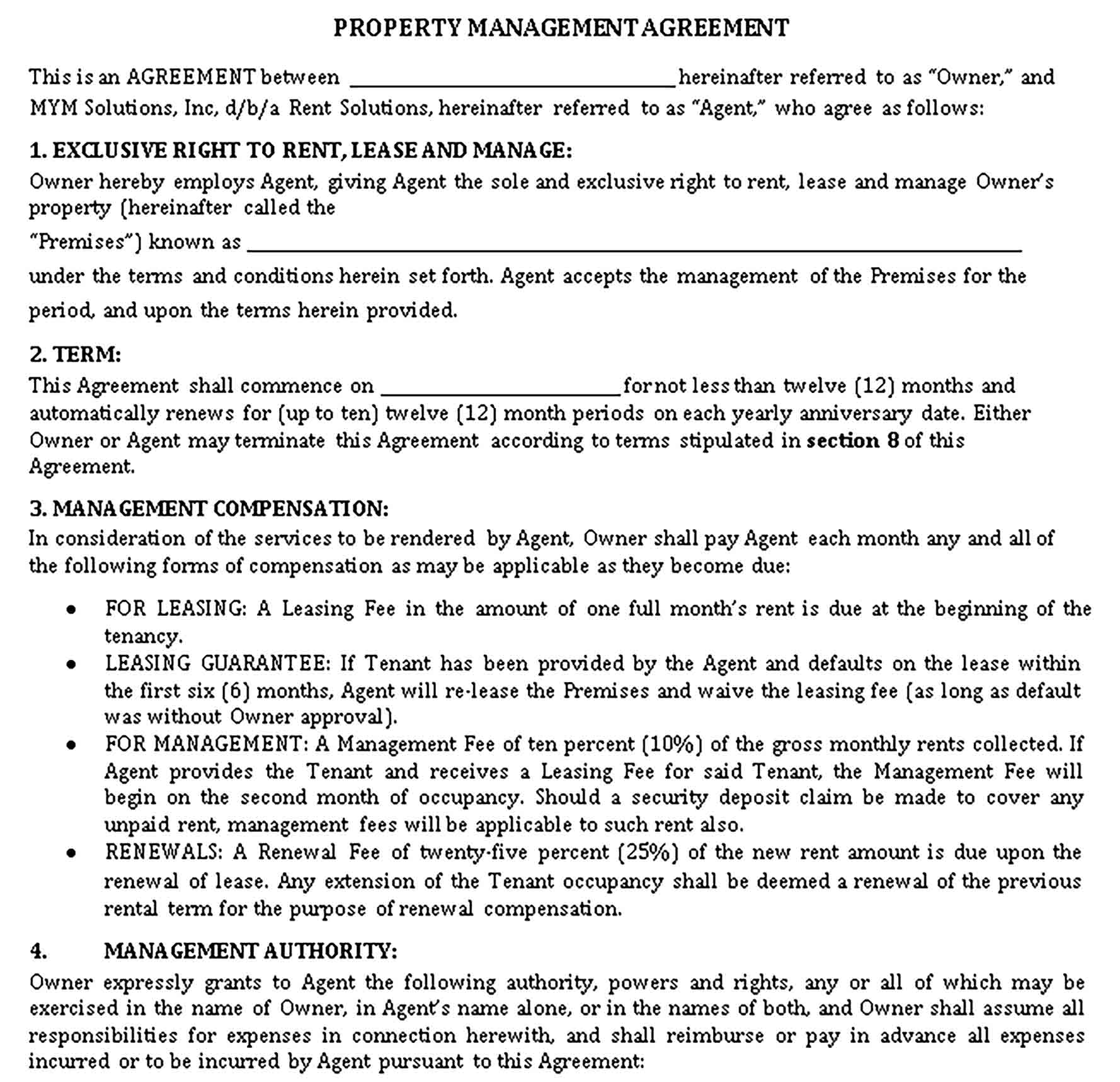 Templates Property Agreement Sample 1