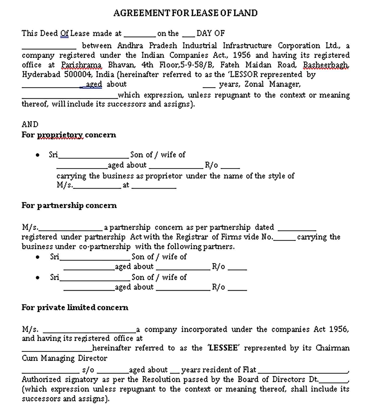 Templates Property Land Lease Agreement Sample