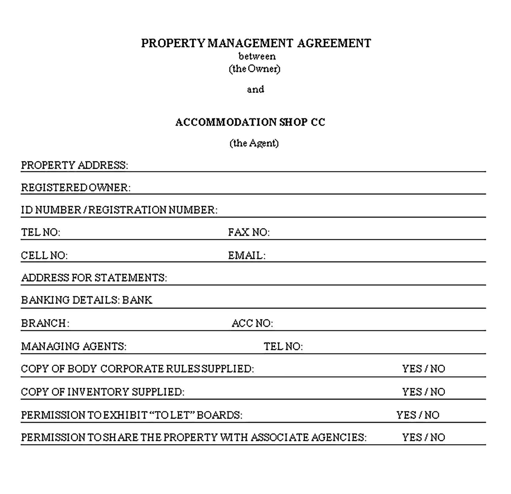 Templates Property Management Agreement Long Term Sample