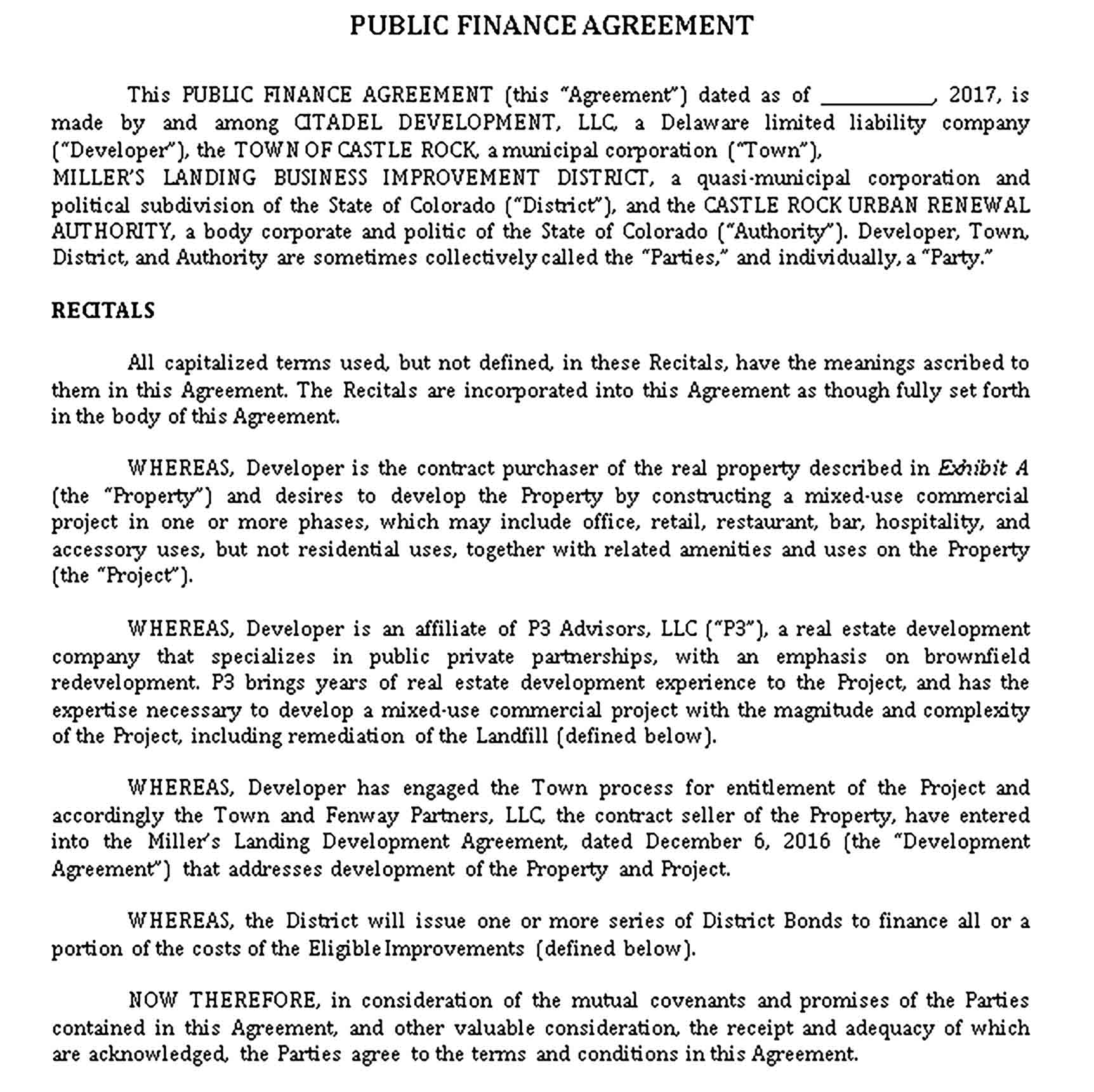 Templates Public Finance Agreement Sample