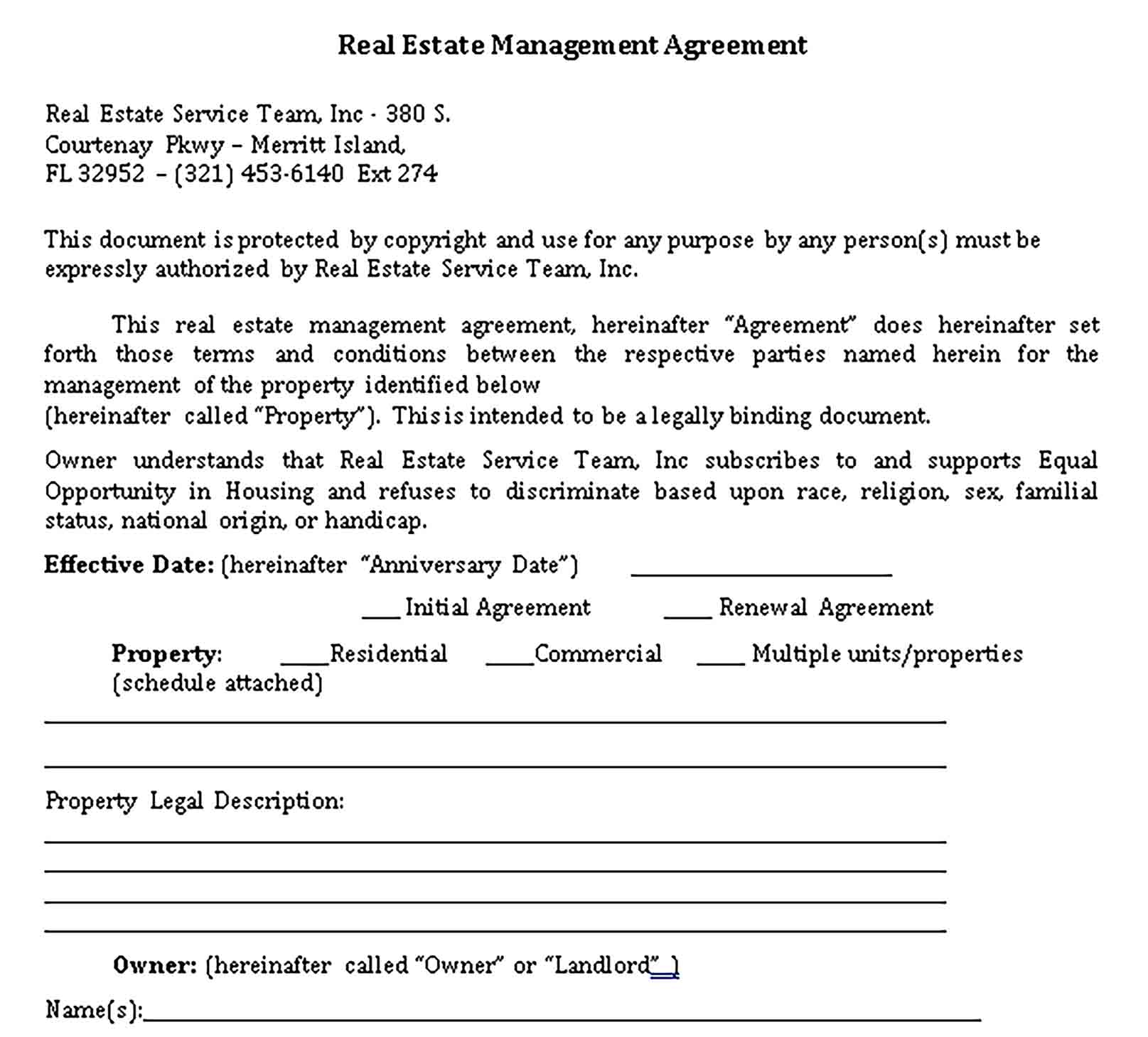 Templates Real Estate Management Agreement.1 Sample
