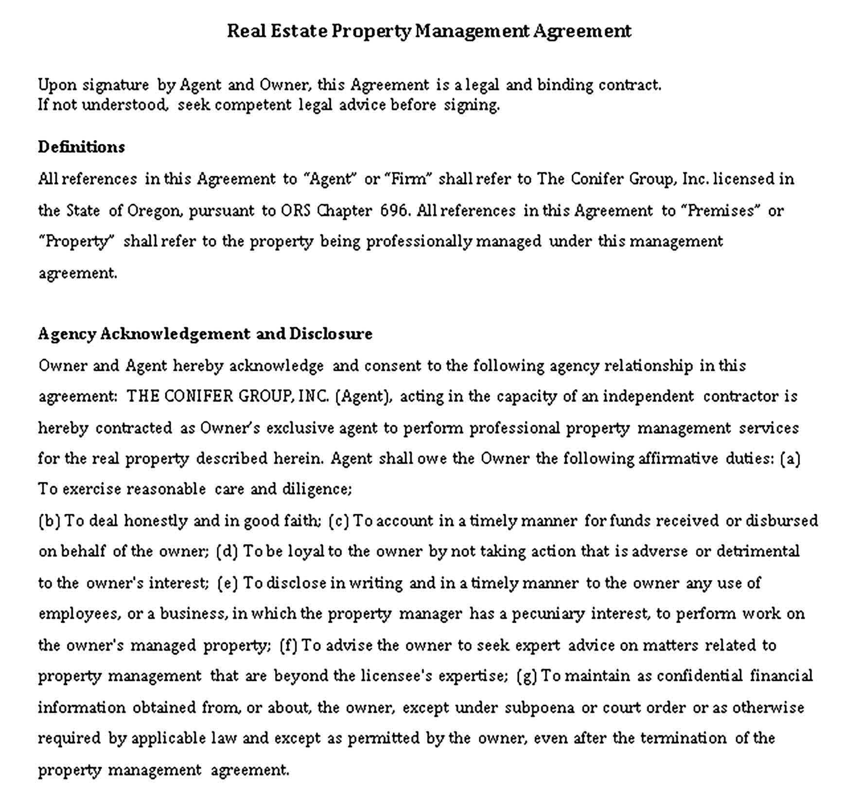 Templates Real Estate Property Management Agreement Sample 001