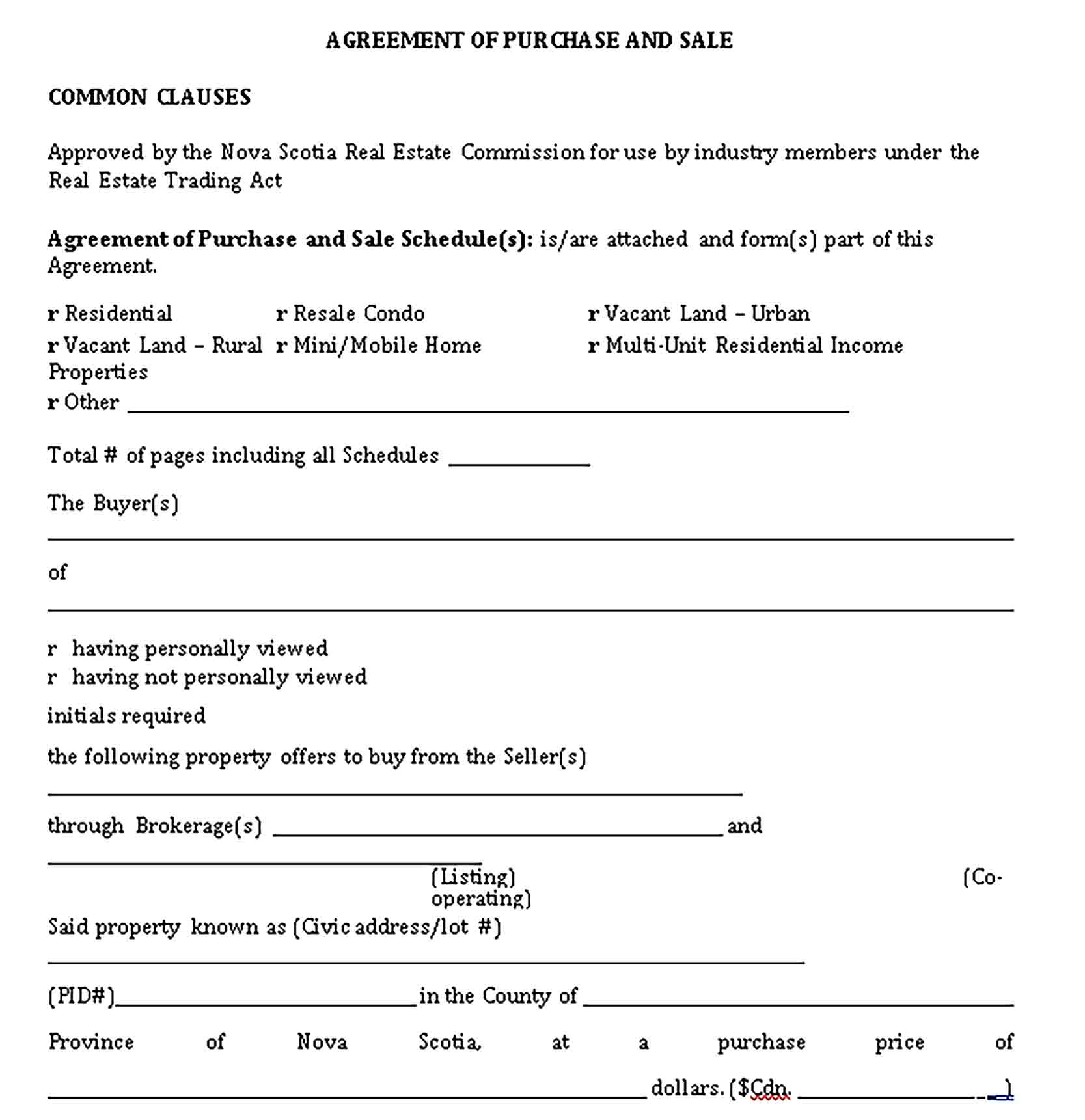 Templates Real Estate Purchase Sale Agreement Format Sample 1