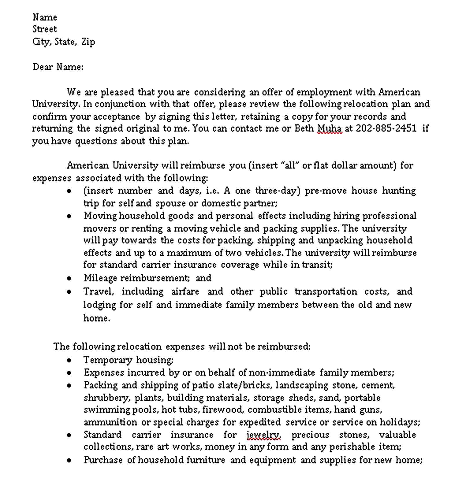 Templates Relocation Agreement Letter2 Sample