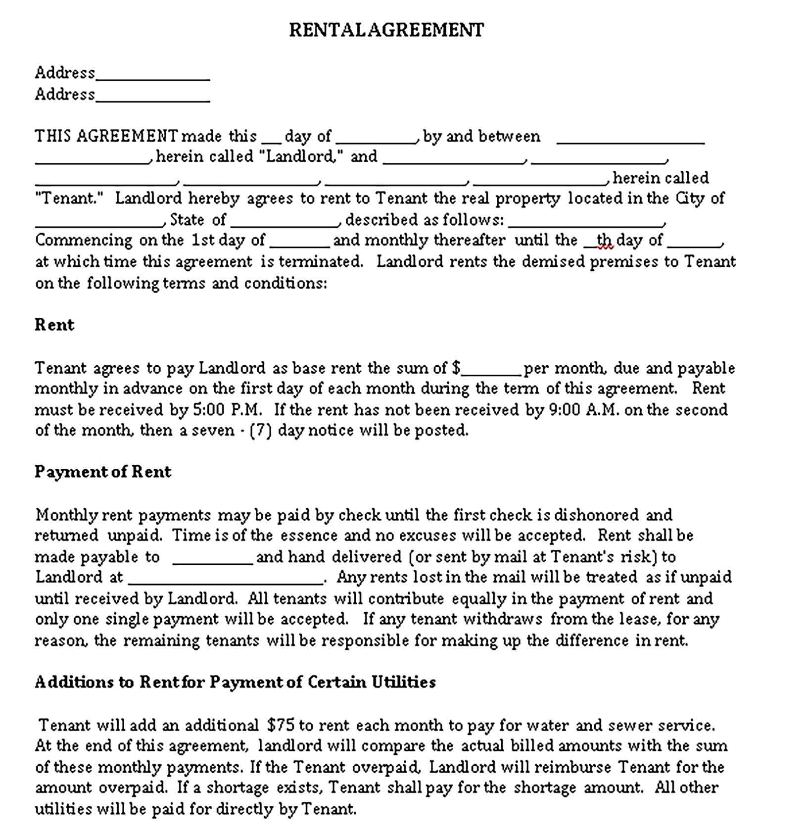 Templates Rental Agreement Sample