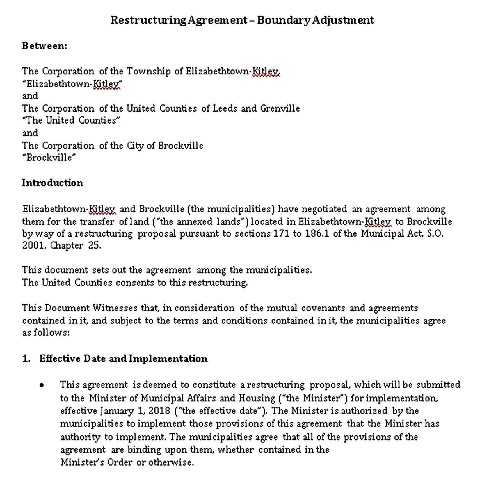 Templates Restructuring Agreement Sample