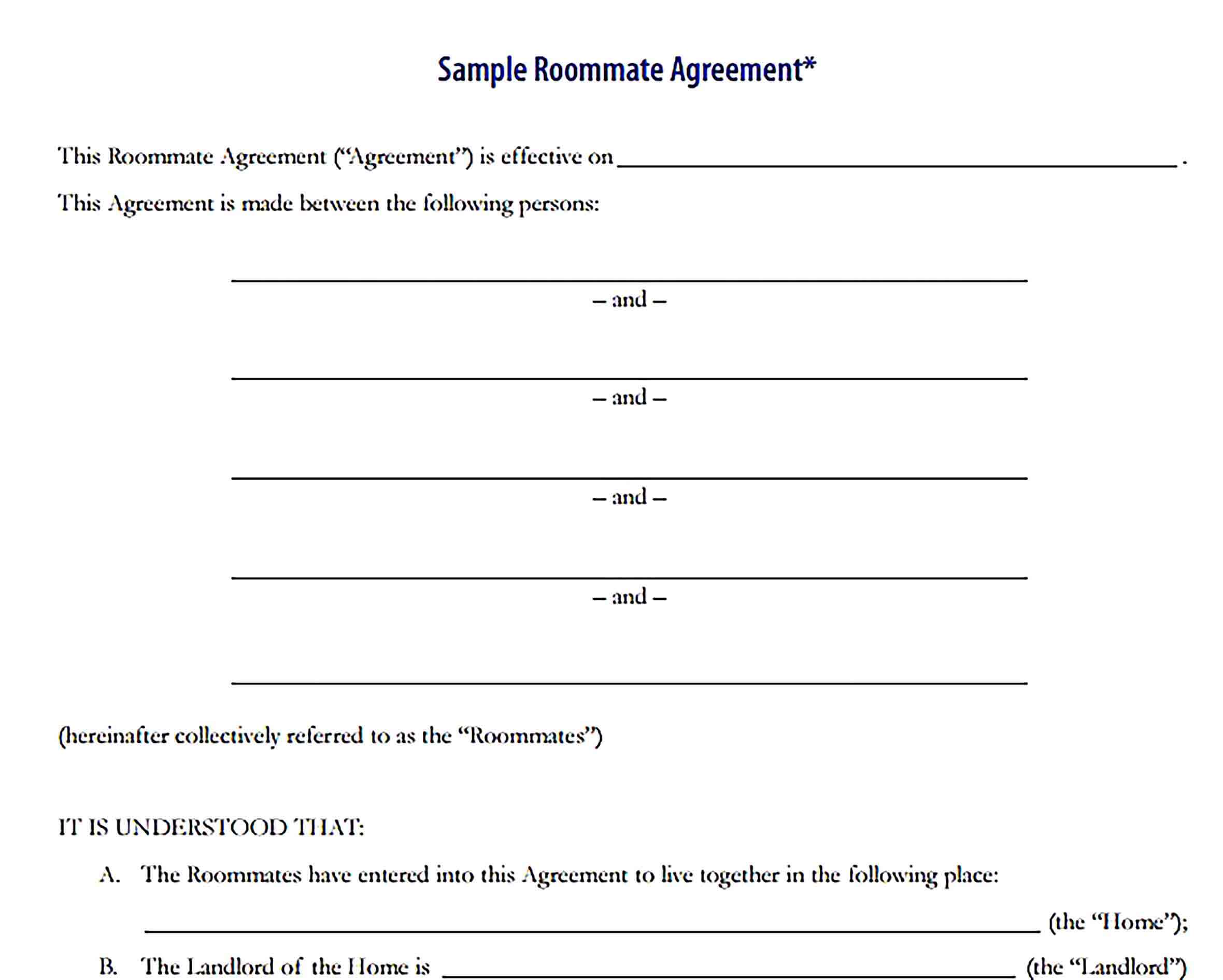 Templates Roommate Agreement Sample