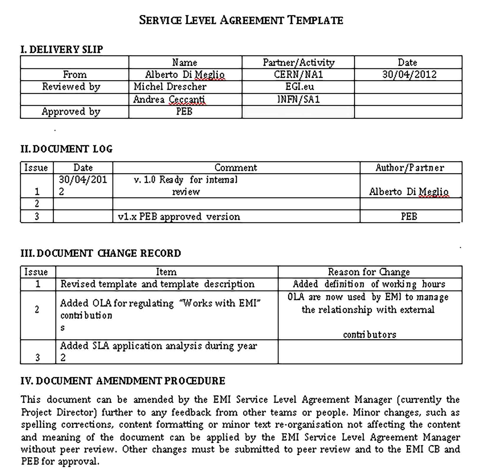 Templates Service Level Agreement Sample