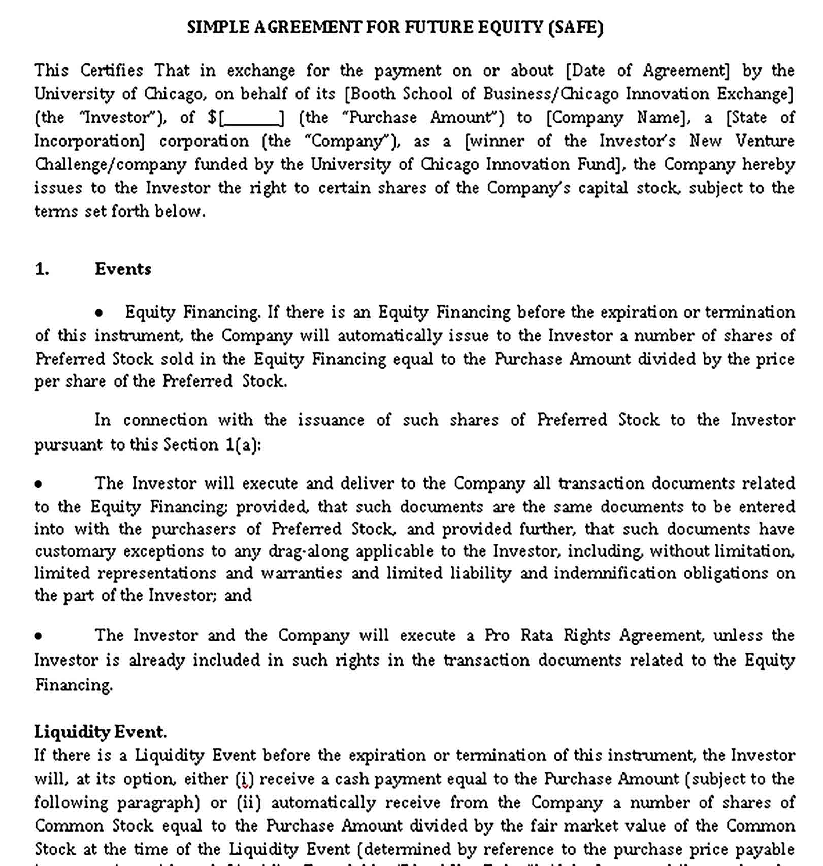 Templates Simple Property Equity Share Agreement Sample