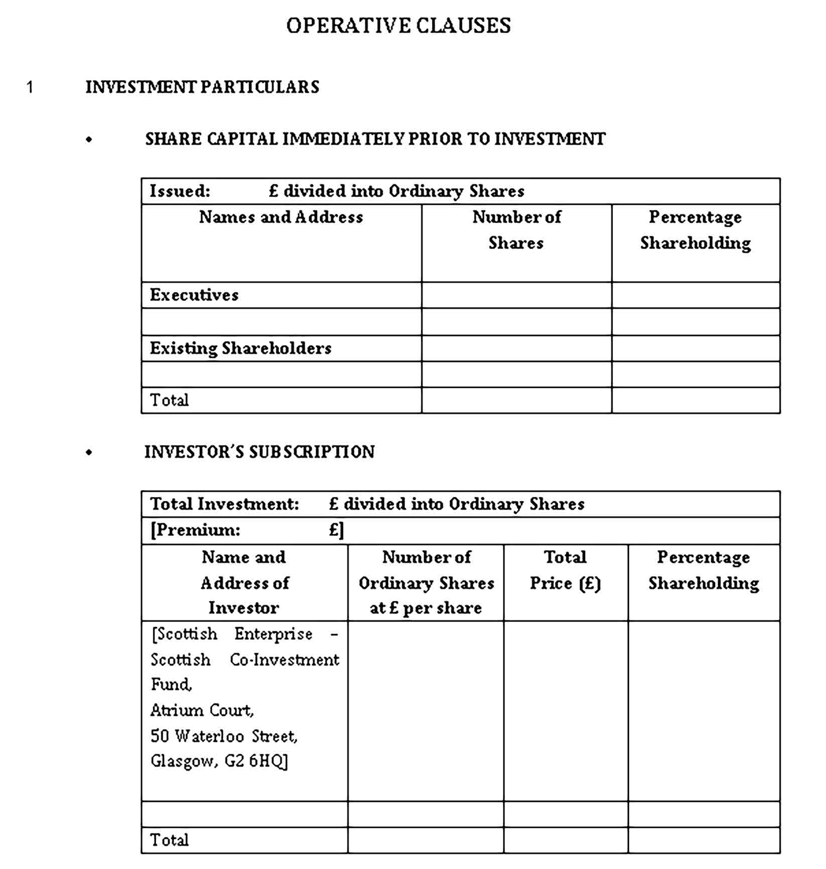 Templates Small Business Investment Agreement Sample