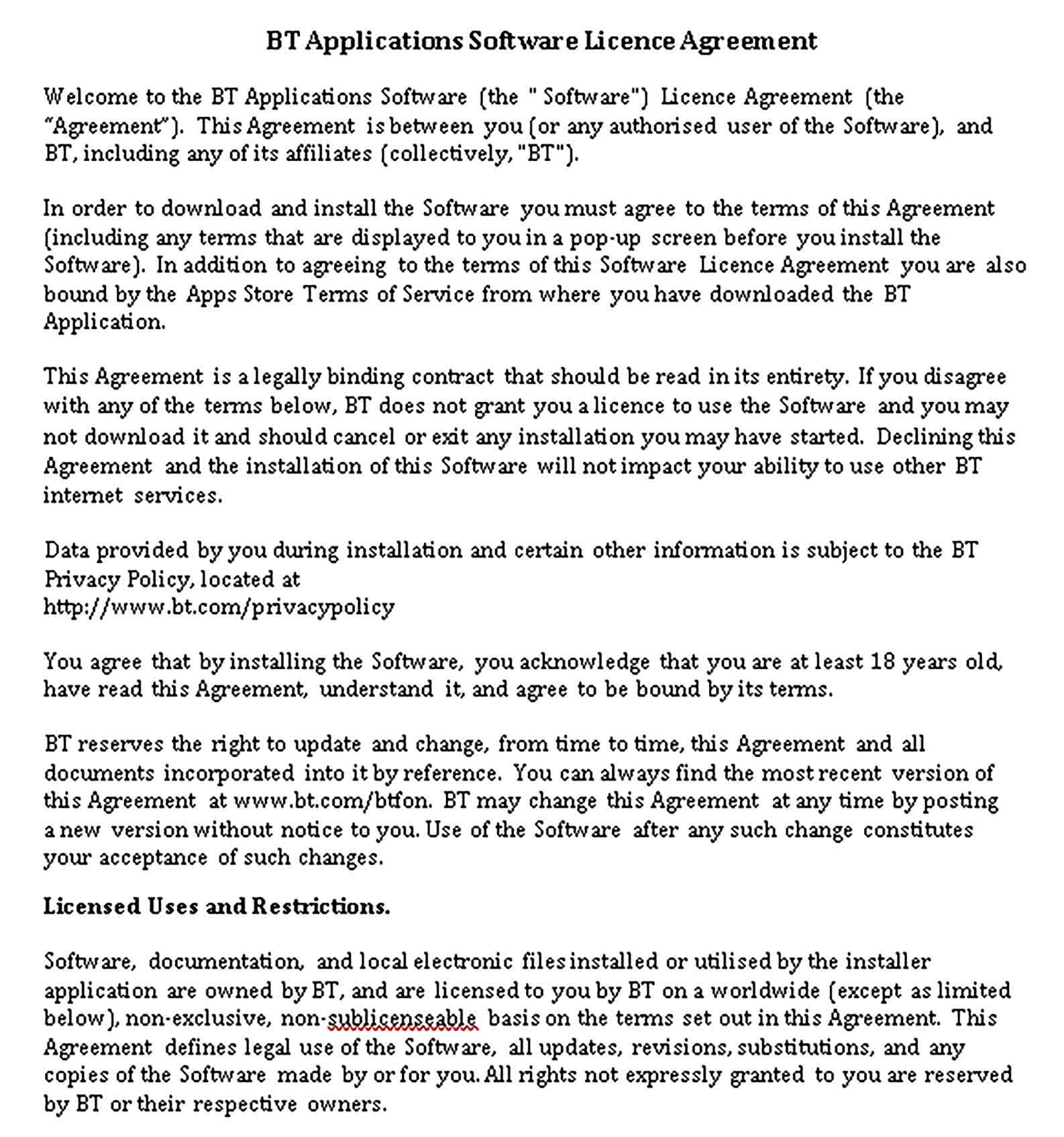 Templates Softeware license agreement Sample