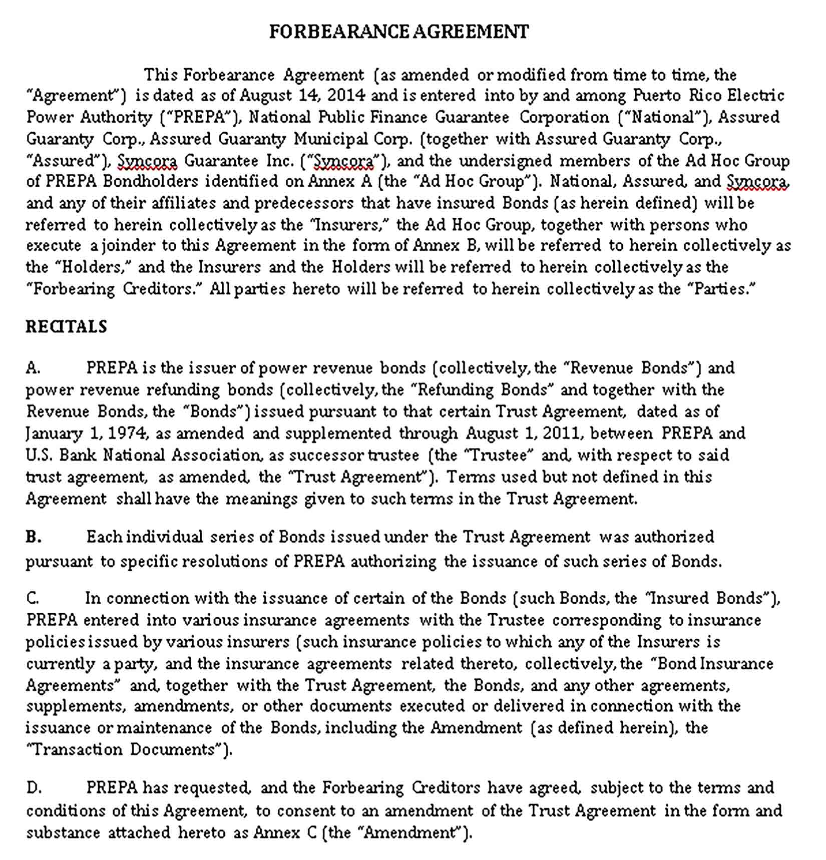 Templates Standard Forbearance Agreement Sample 001