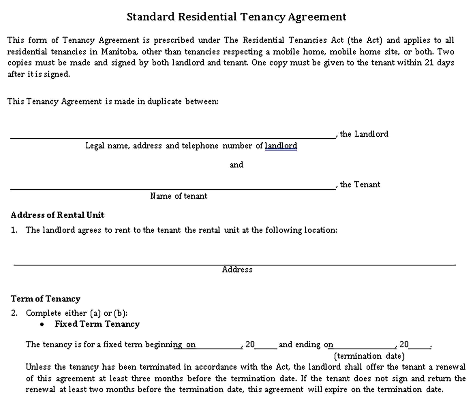 Templates Standard House Rental Agreement Sample