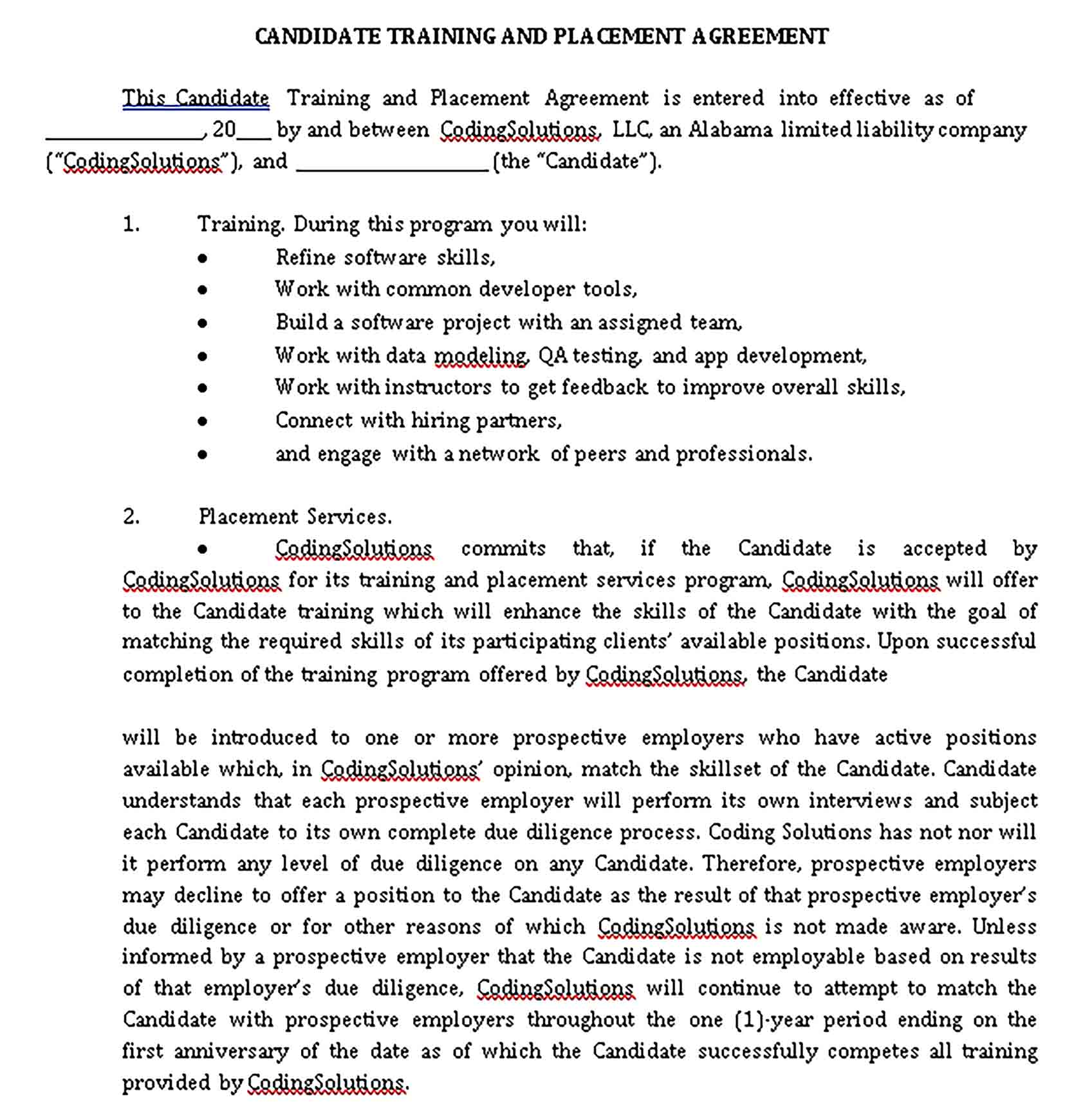 Templates Standard Placement Agreement Sample